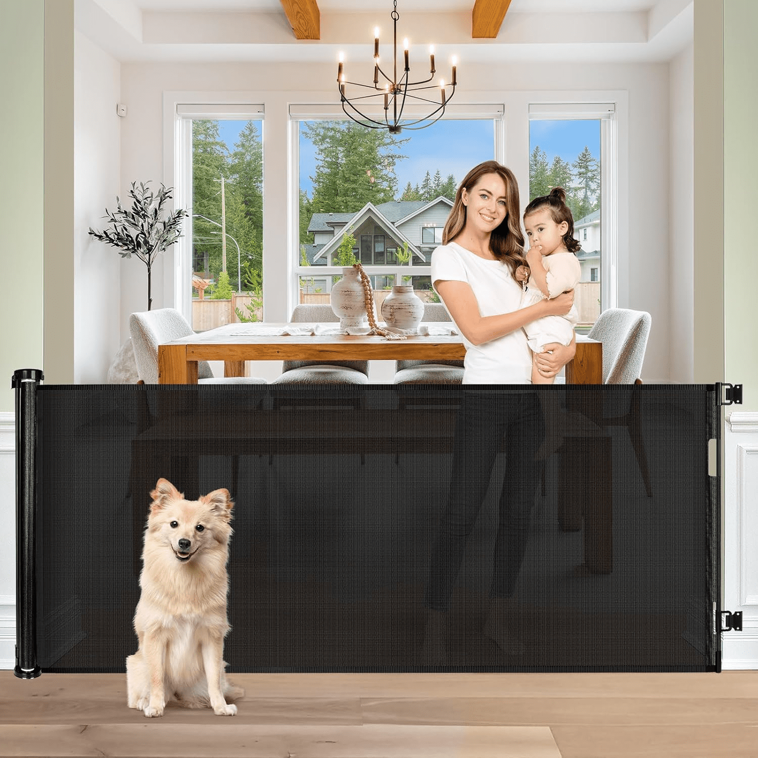Retractable Baby Gate 100'' Extra Wide Mesh Dog Pet Safety Gate for Stairs Doorways Indoor Outdoor Child Black