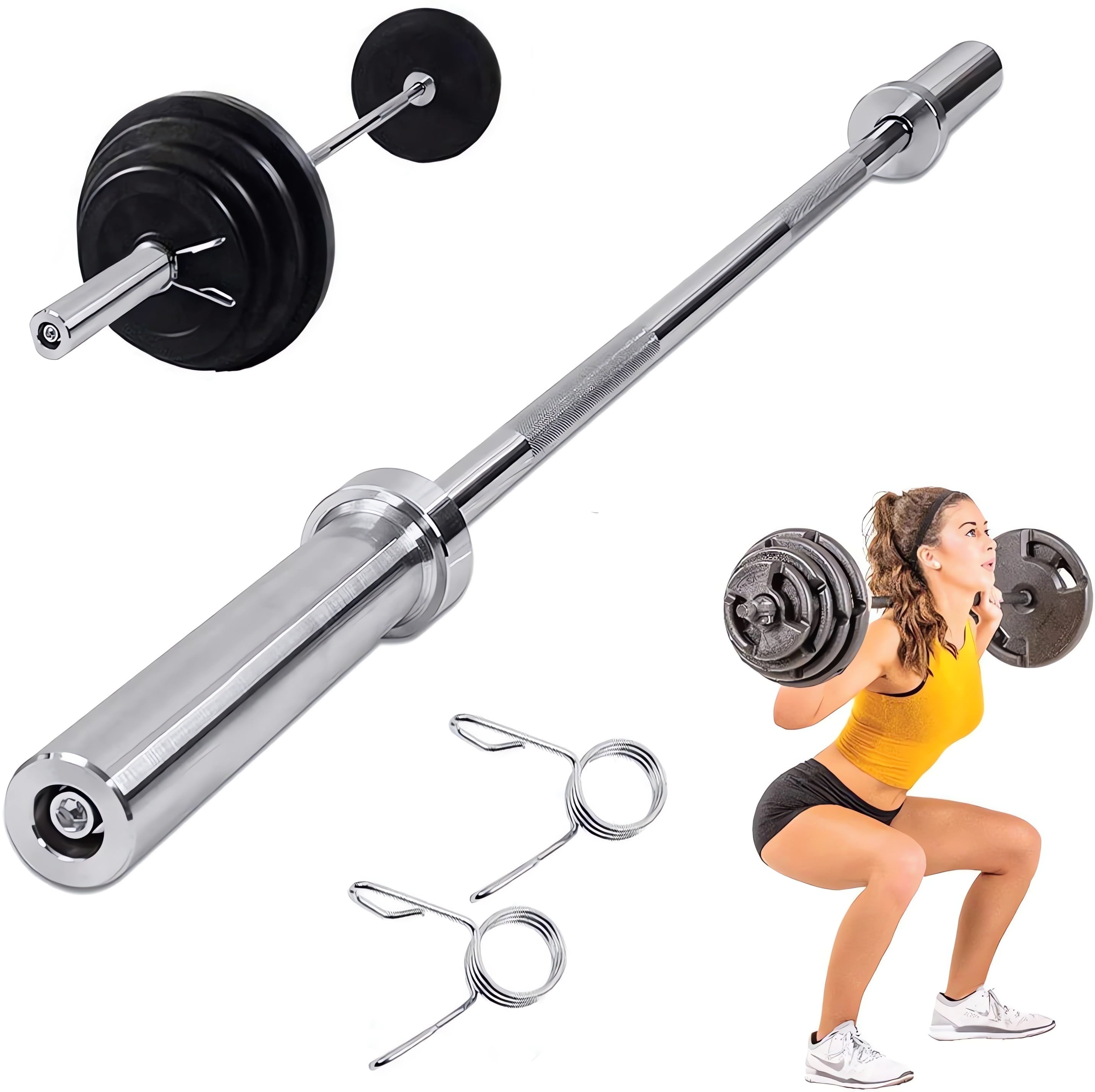 Ymokee 4 ft Barbell Bar, Lifting Weight Barbell for Gym with 2" Barbell Clamps, Sliver