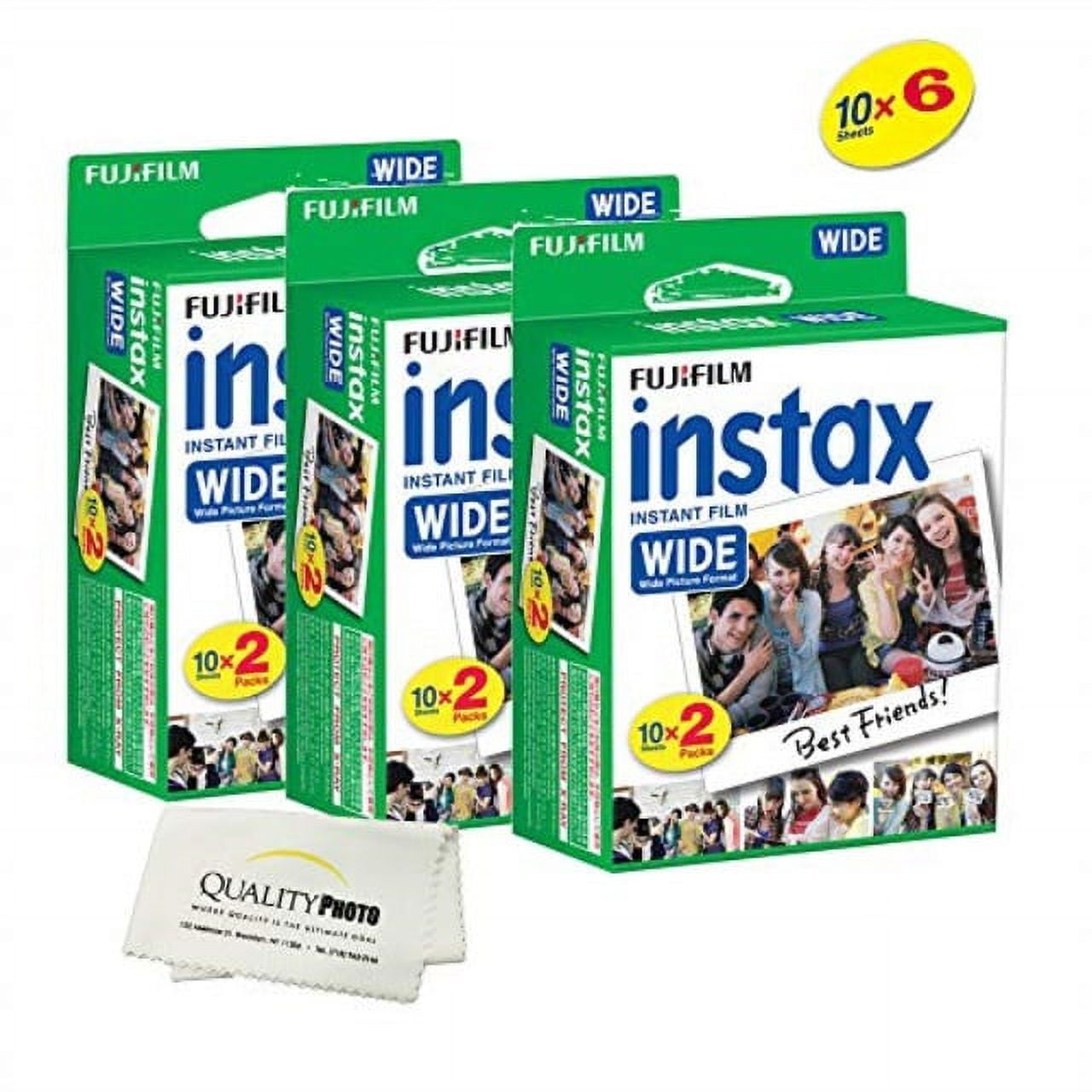 fujifilm instax wide instant film for fujifilm instax wide 300, 200, and 210 cameras w/ microfiber cloth by quality photo (60 exposures)