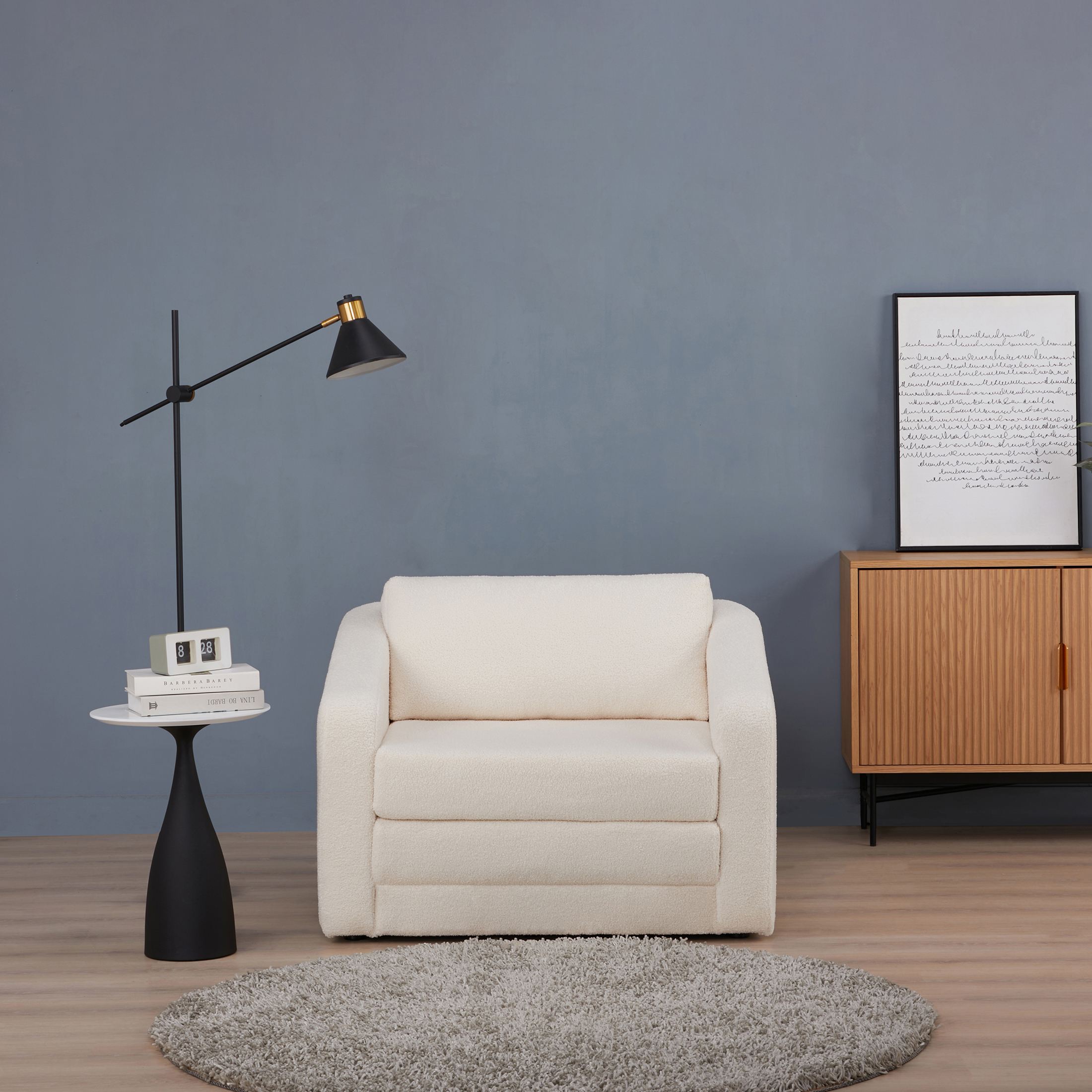 A&D Home Pala Polyester Sherpa Convertible Chair, Compact Sleeper, Ivory