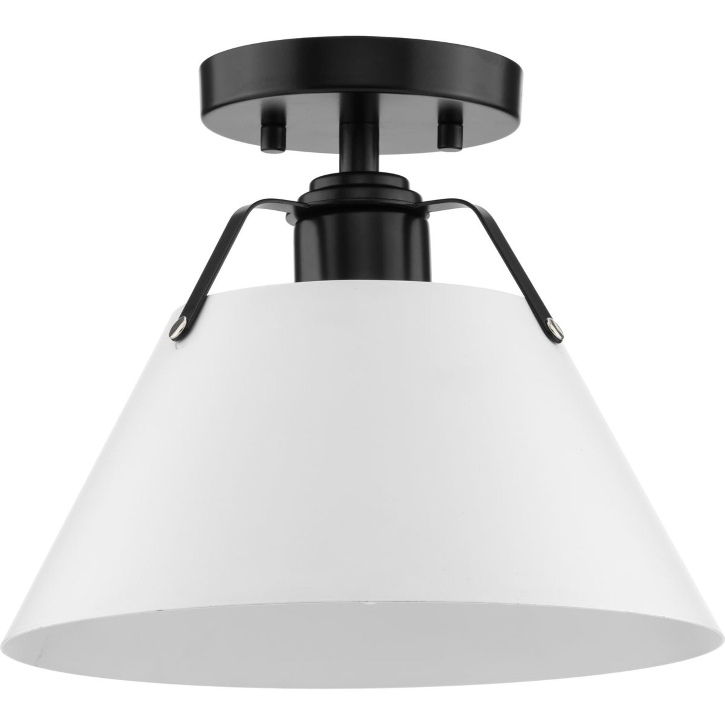 Avec Avery Collection 11.1" Modern Craftsman Matte Black Semi Flush Mount with White Metal Shade