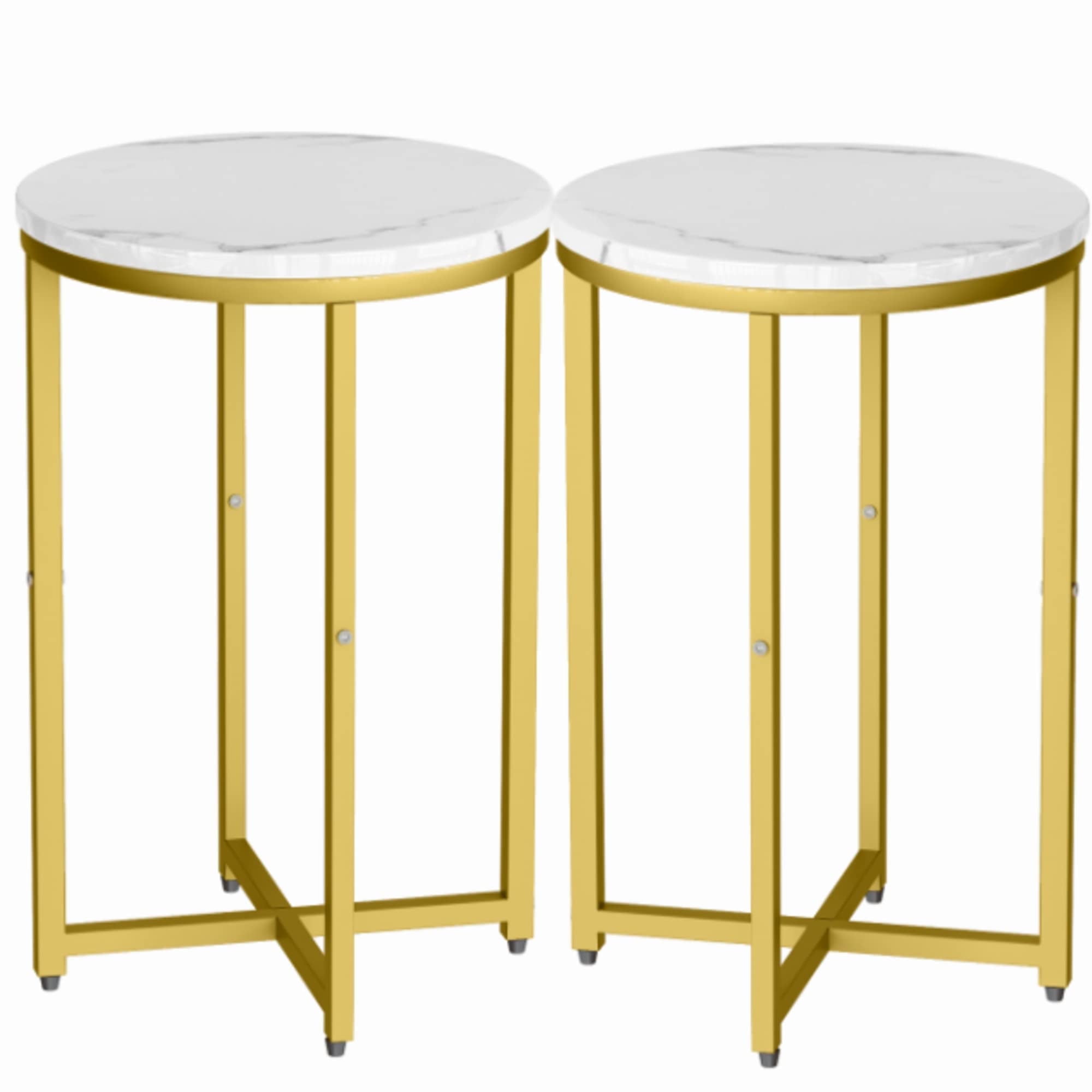 AWQM Indoor Contemporary Multifunction Metal Circle End Table, White and Gold (Set of 2)