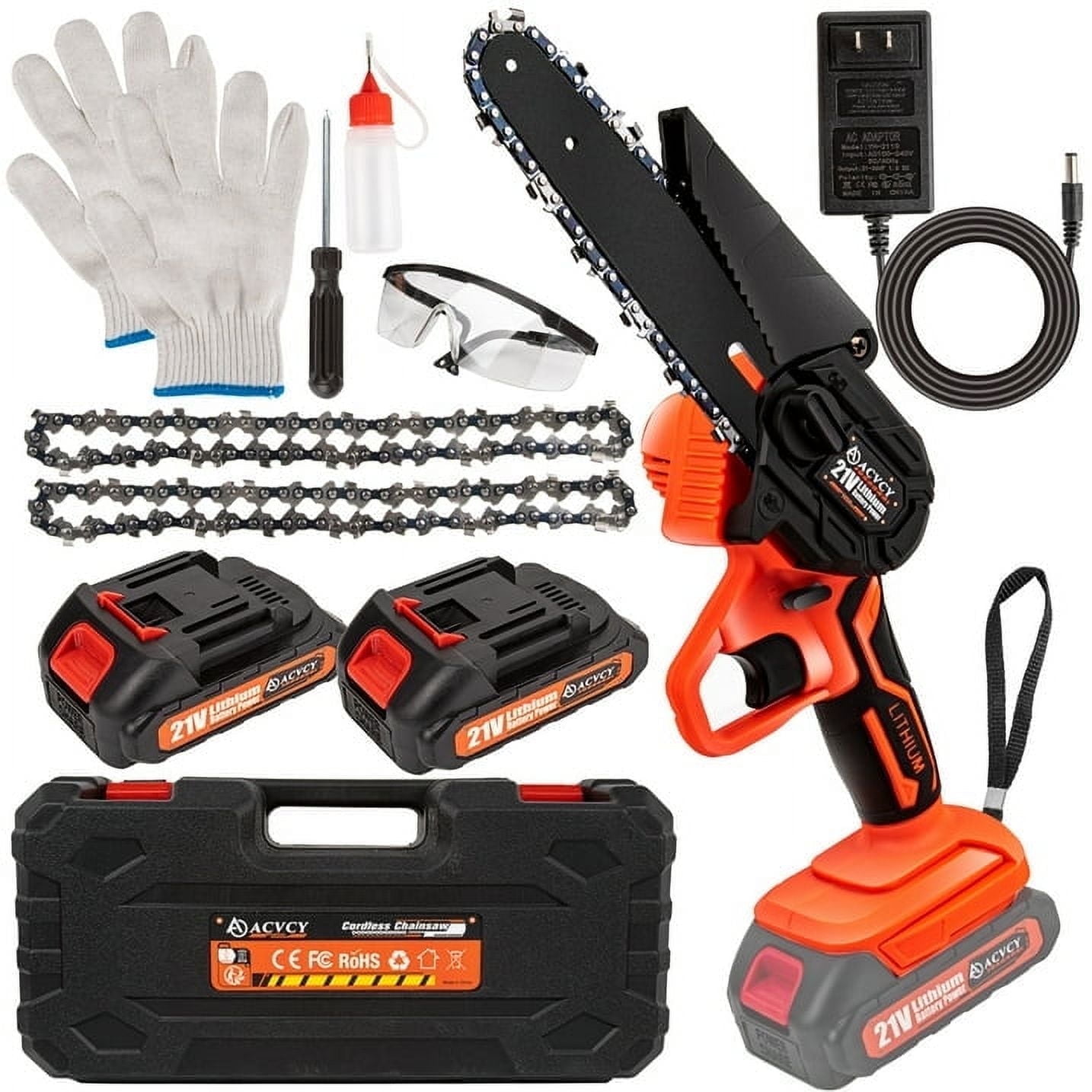 AYMZ 6 Inch Mini Chainsaw, Portable Electric Cordless Chainsaw with 2 21V 2000mAh Batteries 2 Chains, Handheld Power Chain Saws Pruning Saw for Patio and Garden