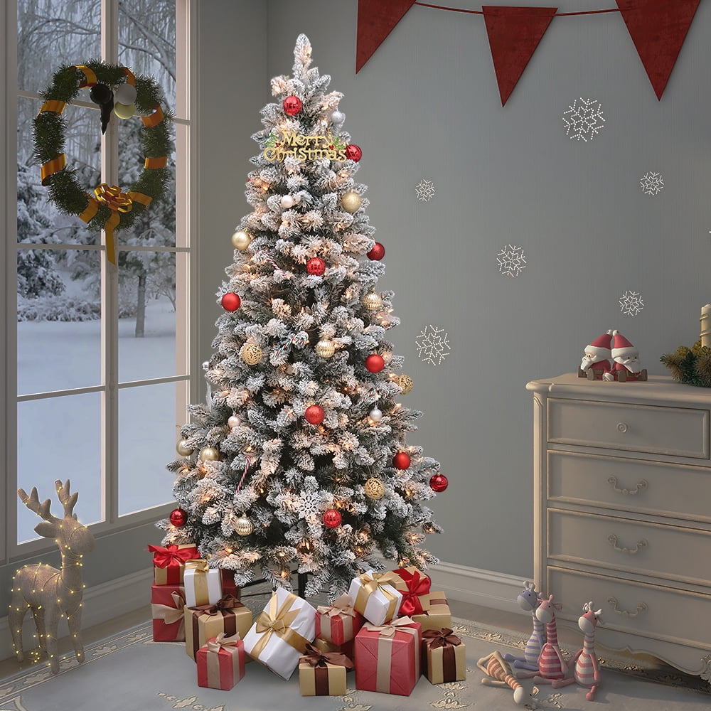Abble 5 Ft Pre-Lit LED Snow Flocked Artificial Christmas Tree 60"H
