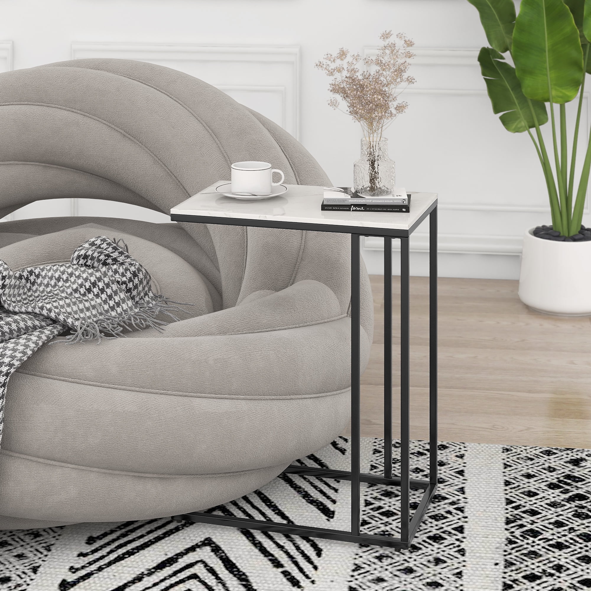 Abble Rectangular Sintered Stone White Marble Top C Table