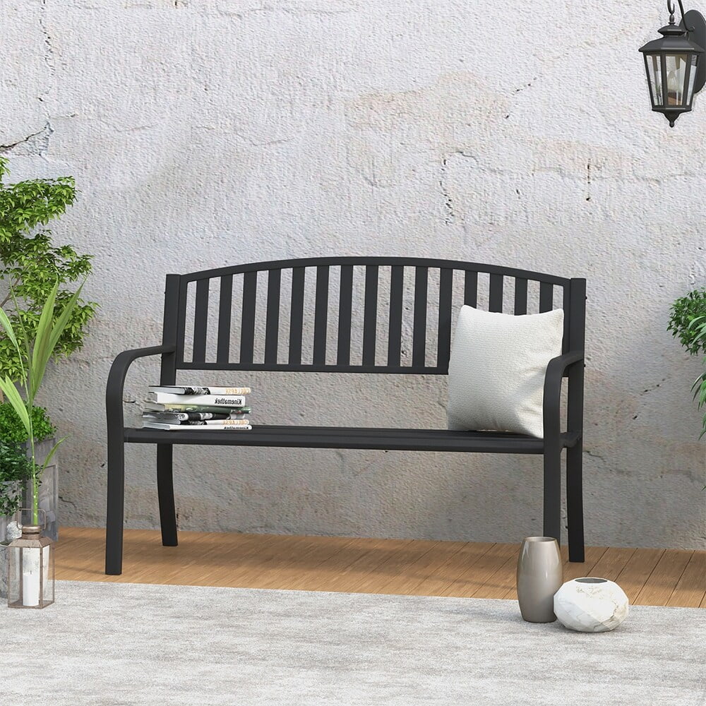 Abble Stainless Steel Weather Resistant Garden Bench, Black