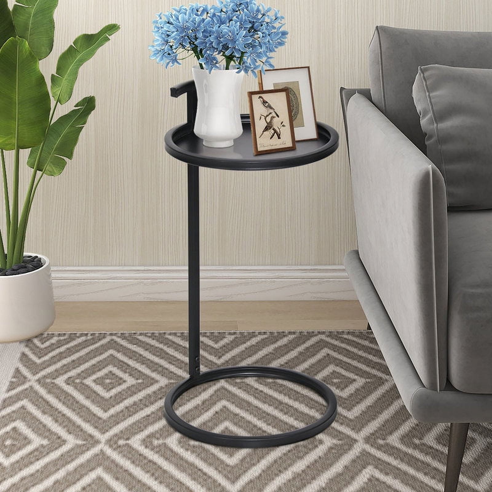 Abble 14 Inch living Room Round Matte Black Metal Tray Top C Table & Side Table