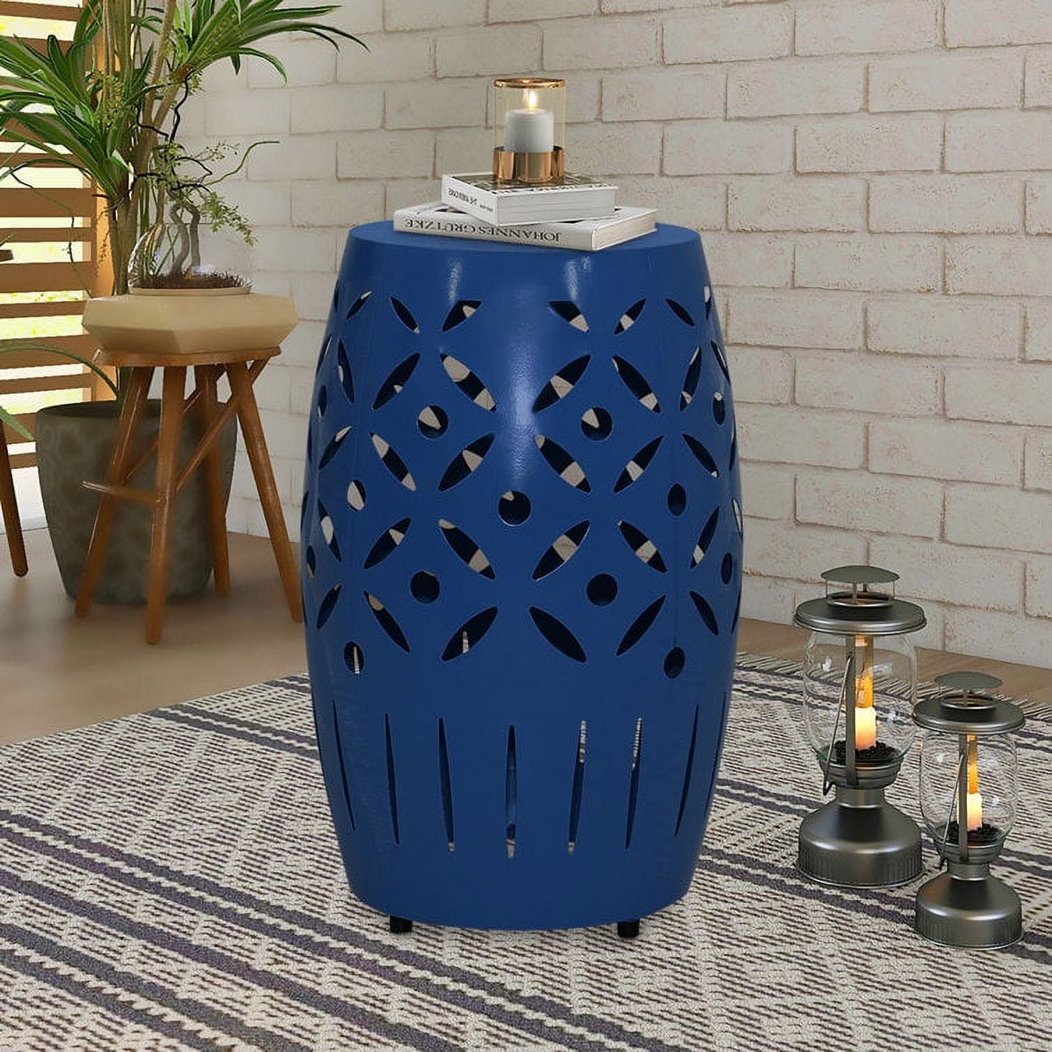 Abble 18’’Navy Geometric Cut Iron Side Table