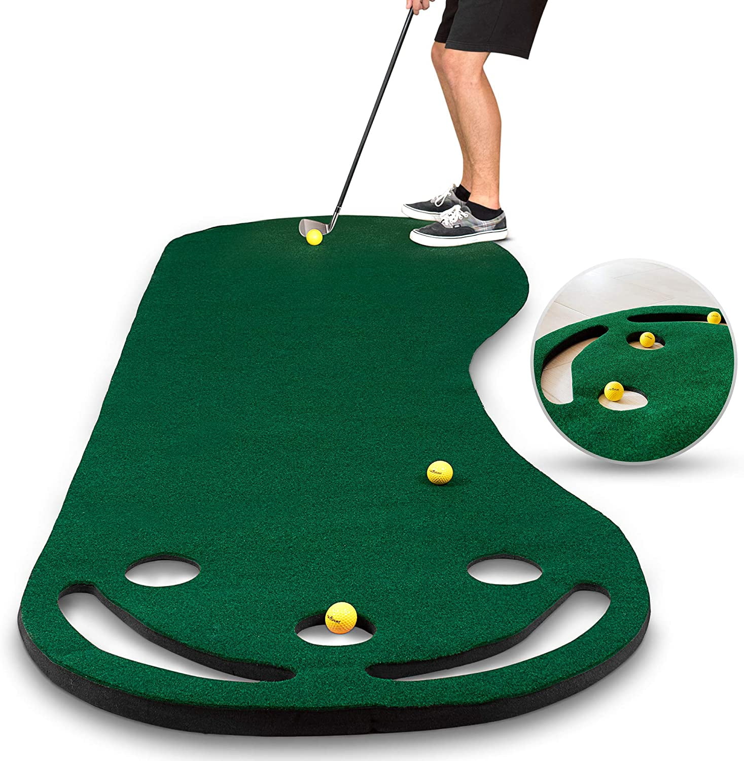 Abco Tech Golf Putting Mat | Putting Green Golf Mat | Grassroots Mat | Golf Mats Measure 9 x 3 feet | 3 Yellow Golf Balls Included