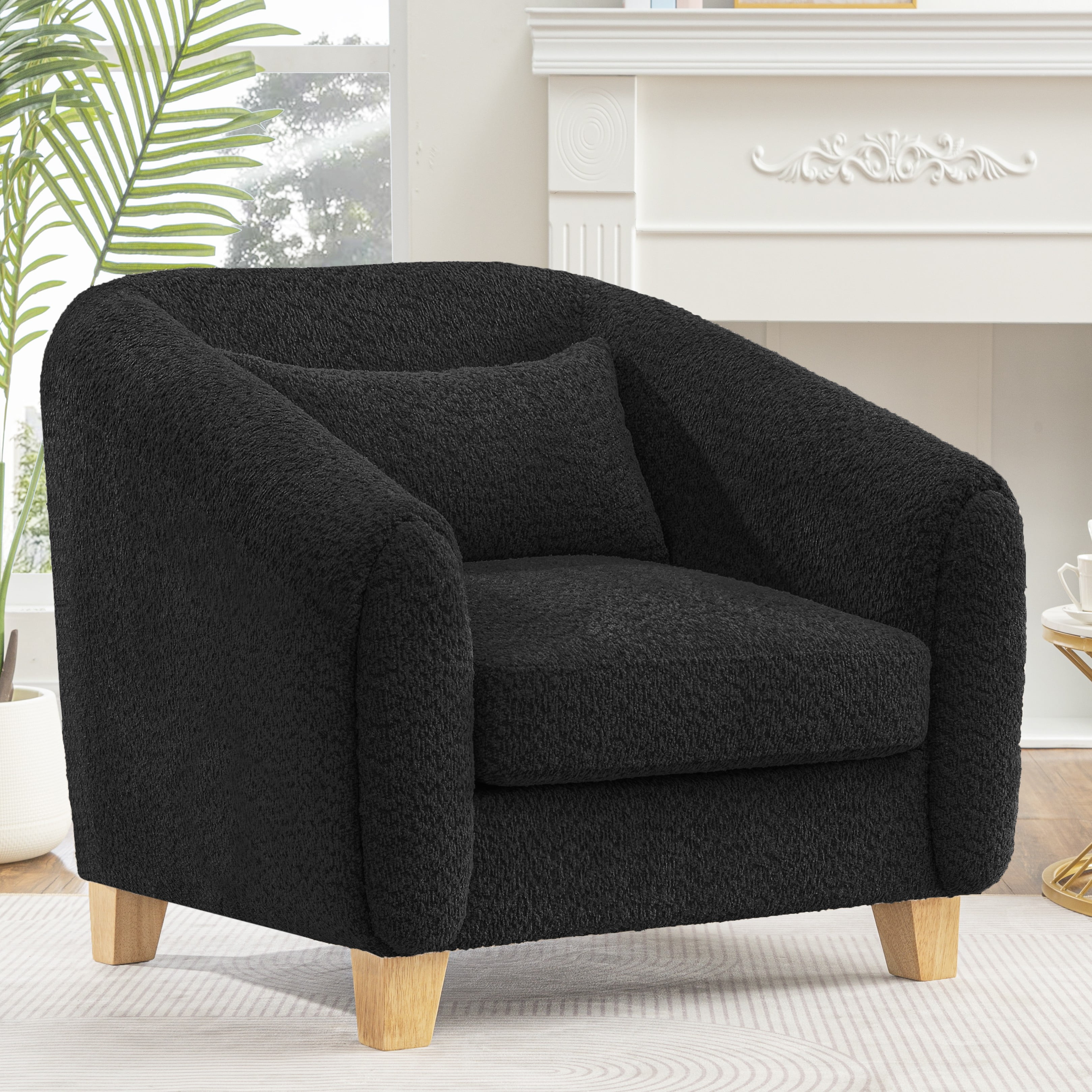 Accent Chair,Fabric Upholstered Comfy Reading Armchair for Living Room,Bedroom Single Seat Sofa Chair with Wood Base,Black