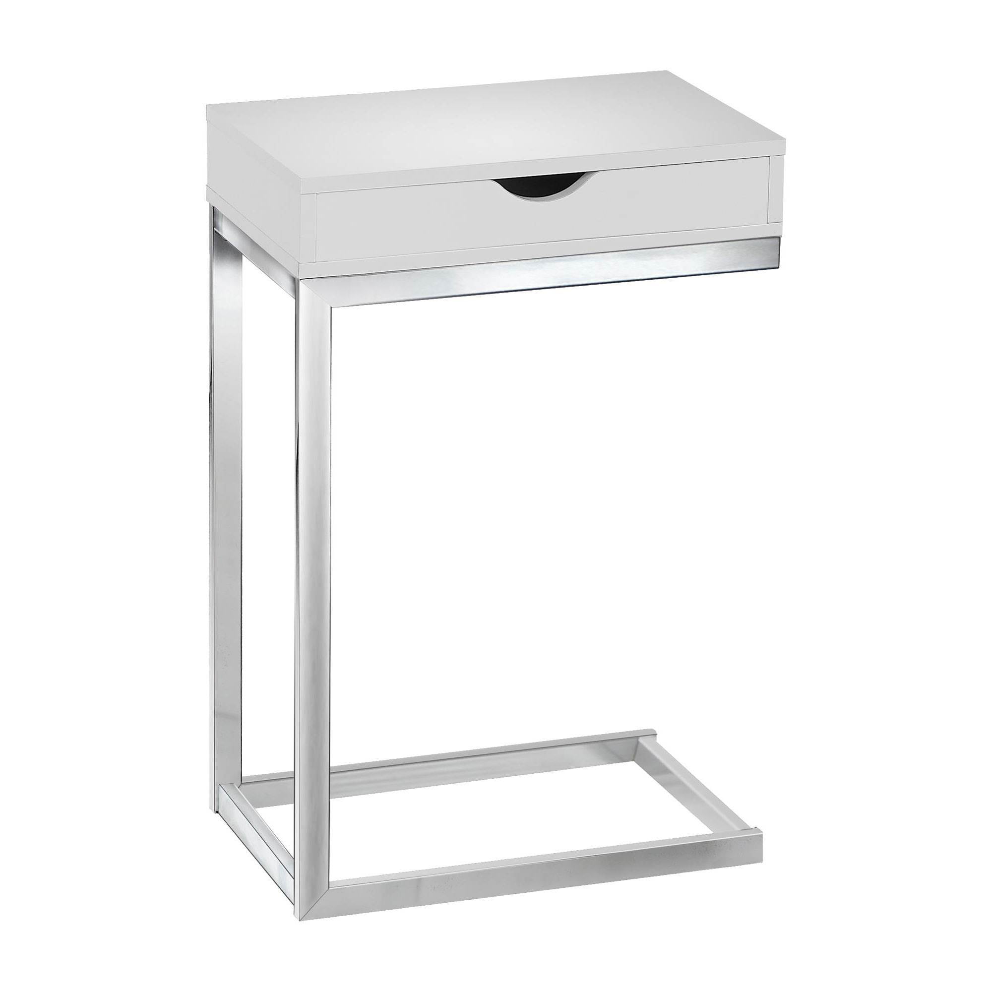 SIDE ACCENT TABLE - CHROME METAL / GLOSSY WHITE WITH A DRAWER