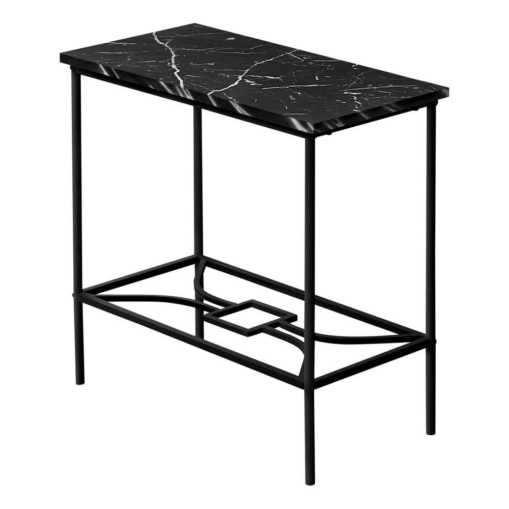 Accent Table Side End Narrow Small 2 Tier Metal Black Marble Look