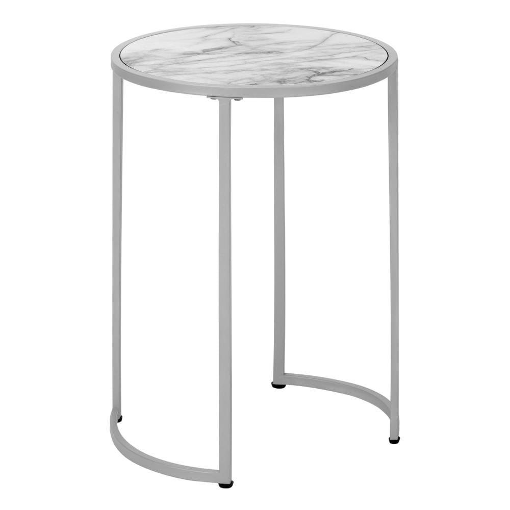 Accent Table Side Round End Lamp Bedroom Metal White Marble Look