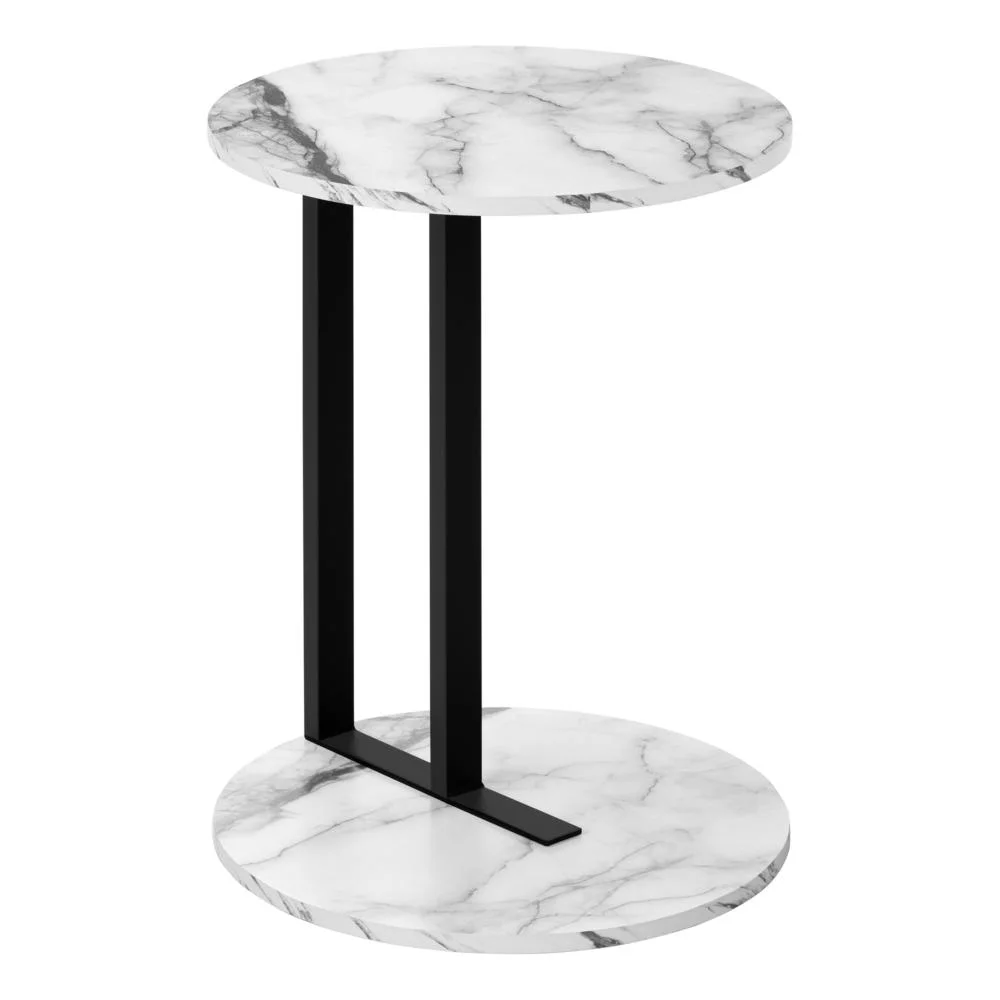 Accent Table Side Round End Lamp Bedroom Metal White Marble Look