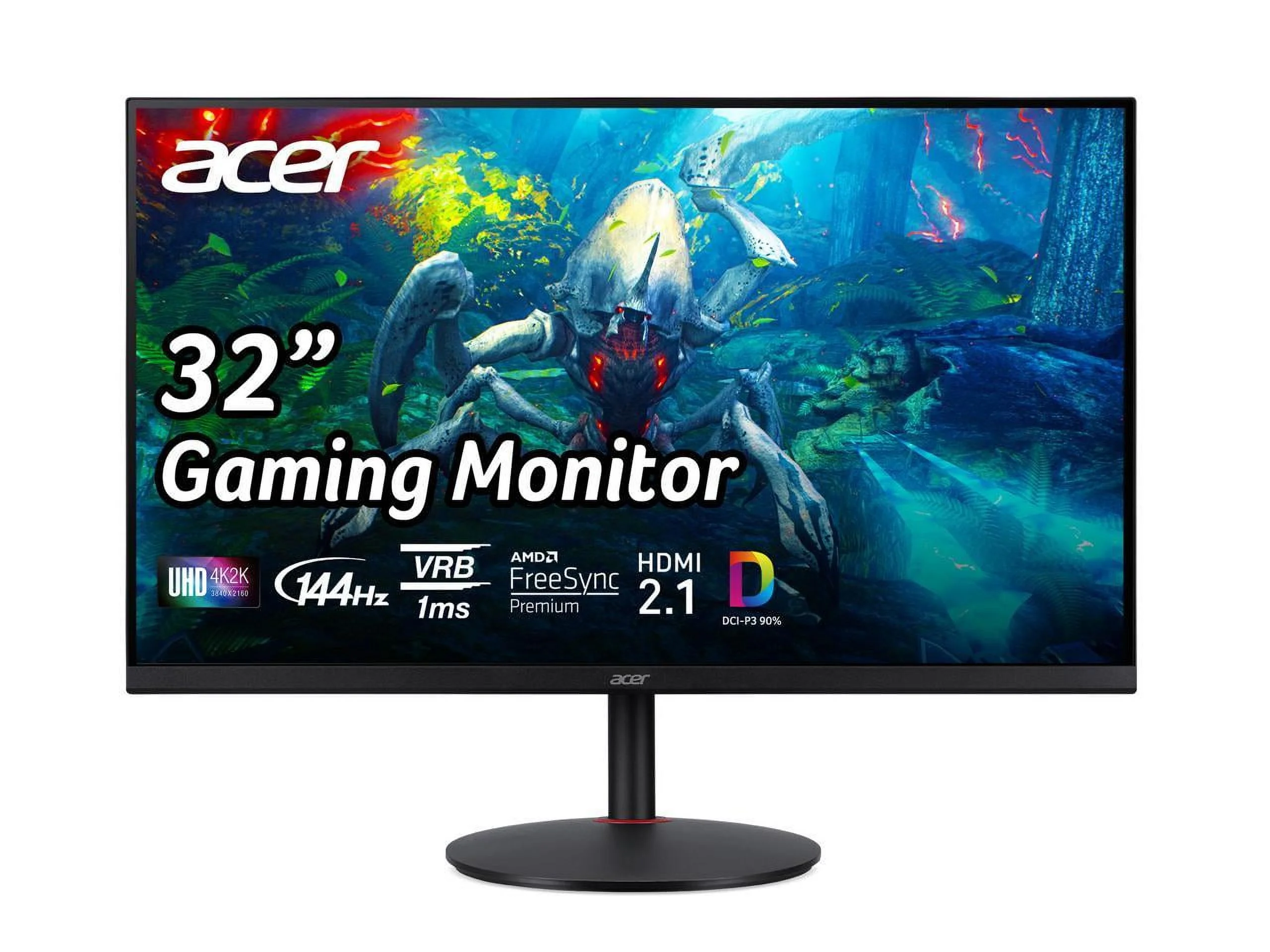 Acer 32” 144Hz 4K Gaming Monitor 1ms AMD FreeSync Premium UHD (3840x2160) DCI-P3 90% Delta E<1 VESA HDR400 HDMI 2.1 HDMI 2.1x2, DisplayPort, USB, Speaker Nitro XV322QK VBMIIPHZX