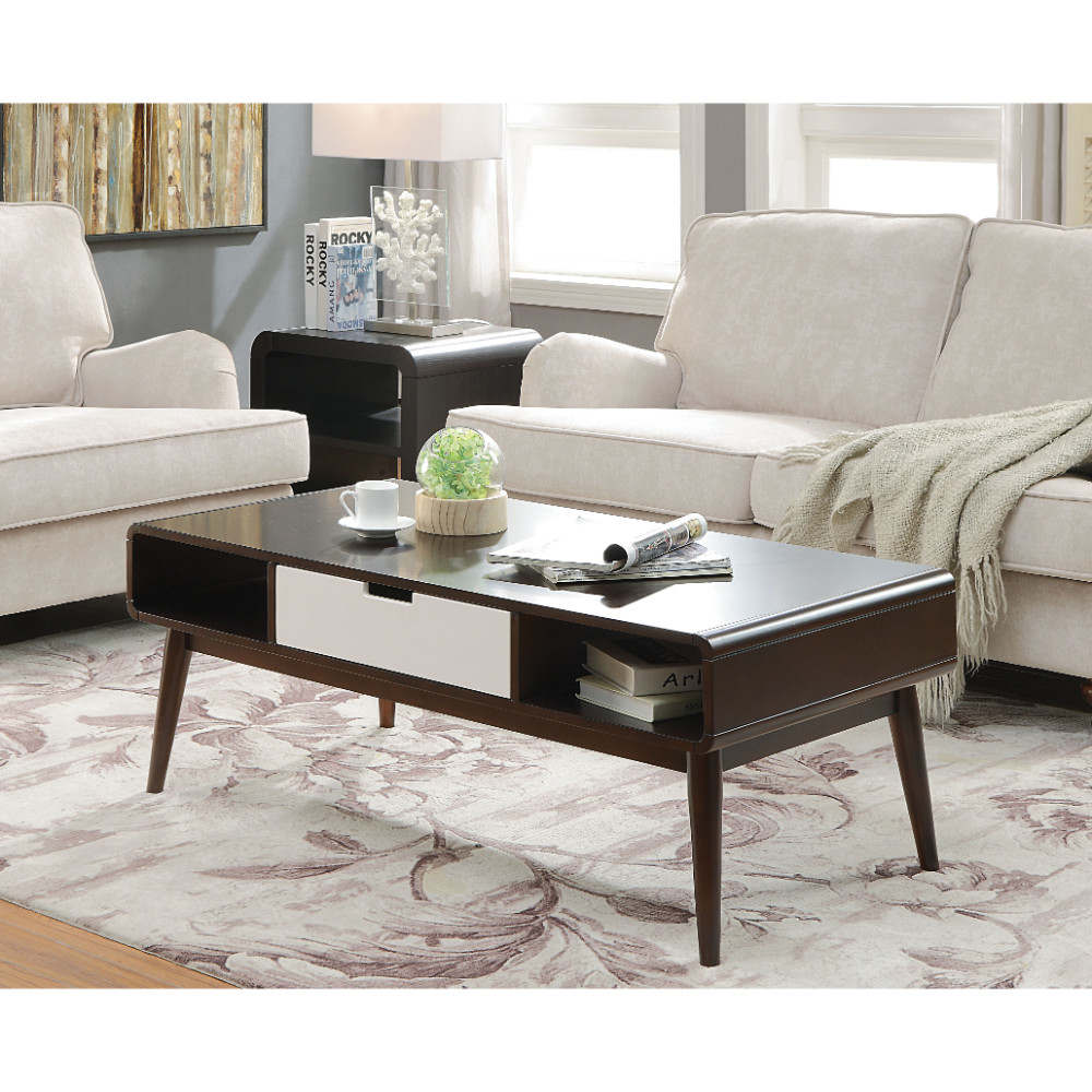 ACME Christa Coffee Table in Walnut and White