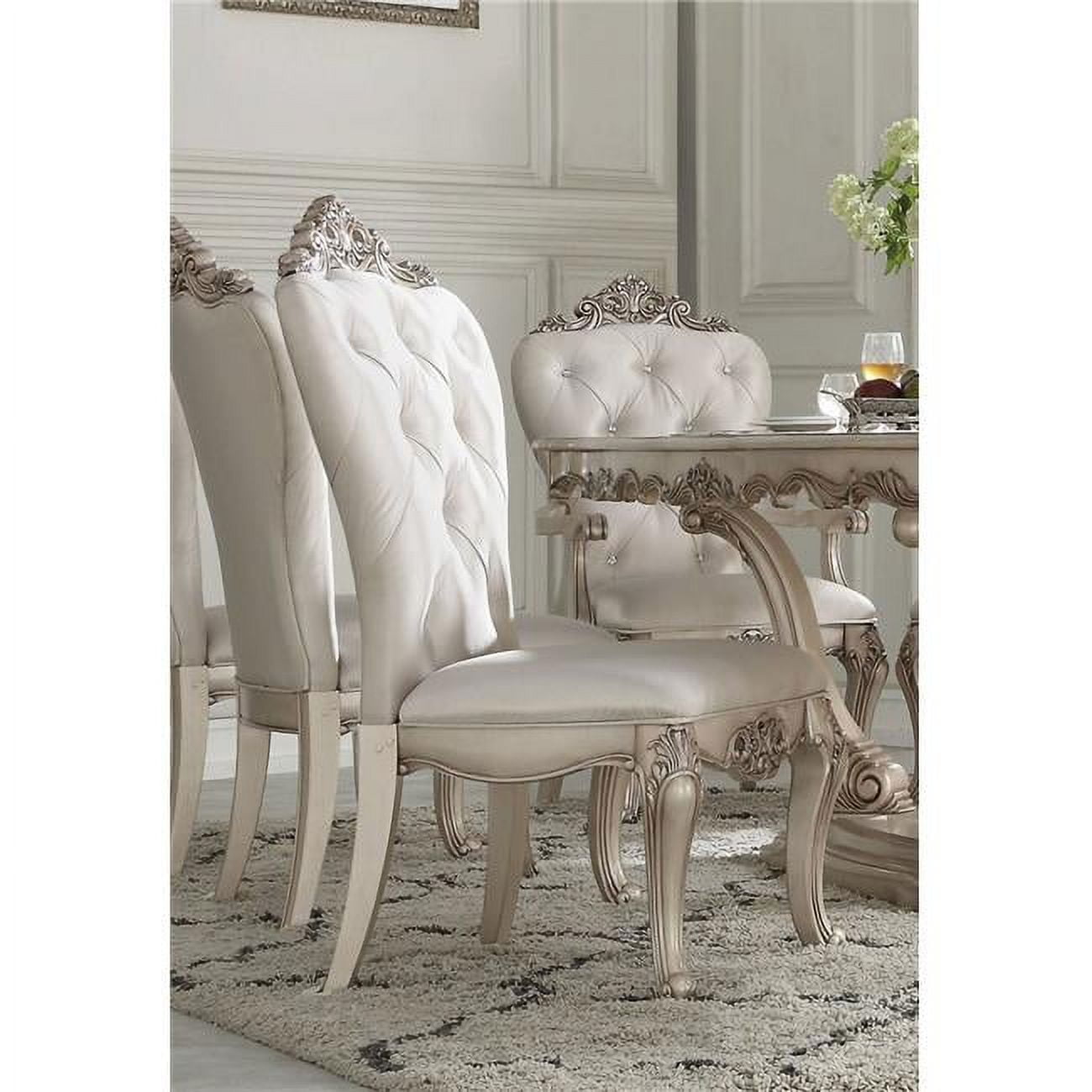 Acme Gorsedd Side Chair (Set of 2) in Cream Fabric and Golden Ivory