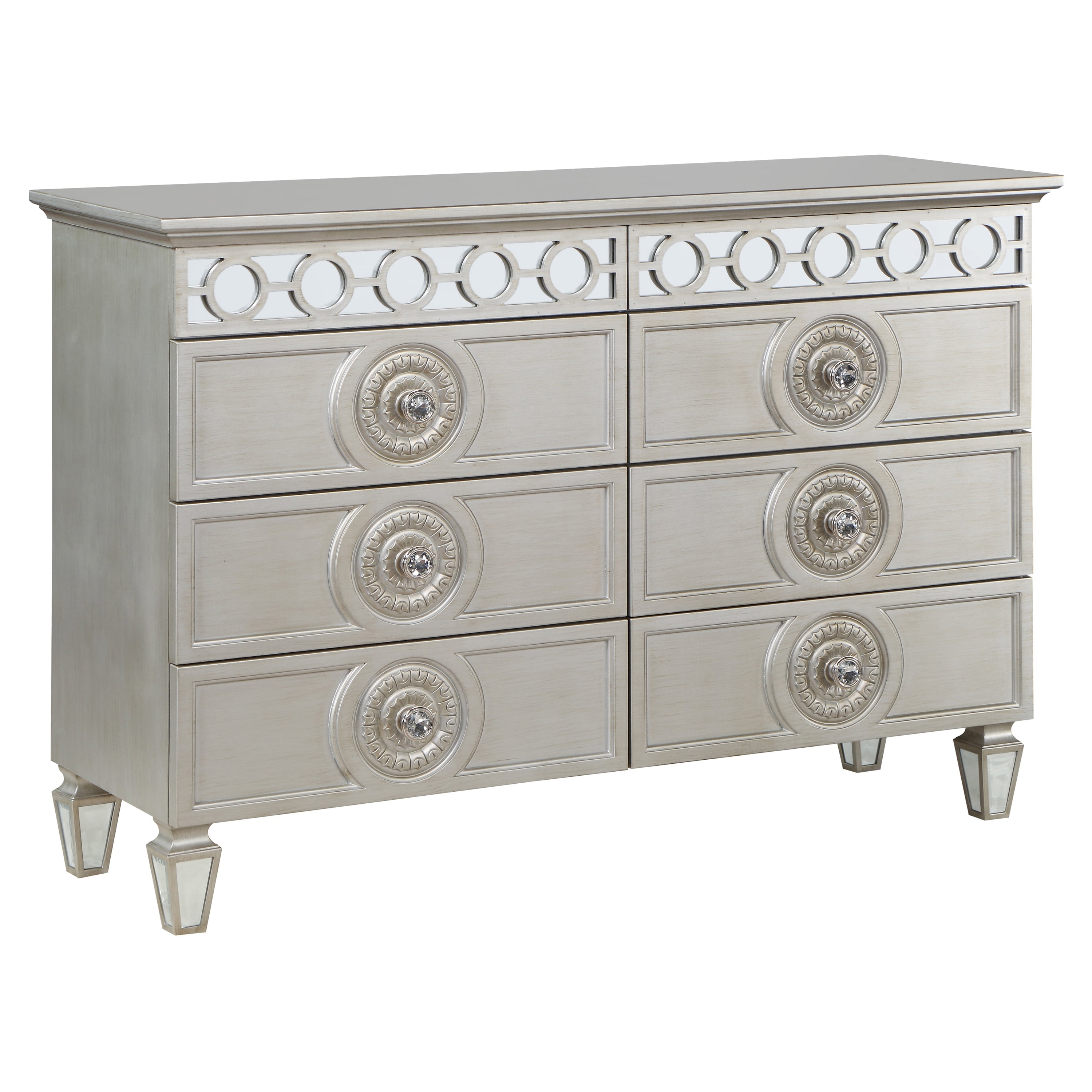 Acme Varian 6 Drawers Wooden Dresser with Mirror Inlay in Silver