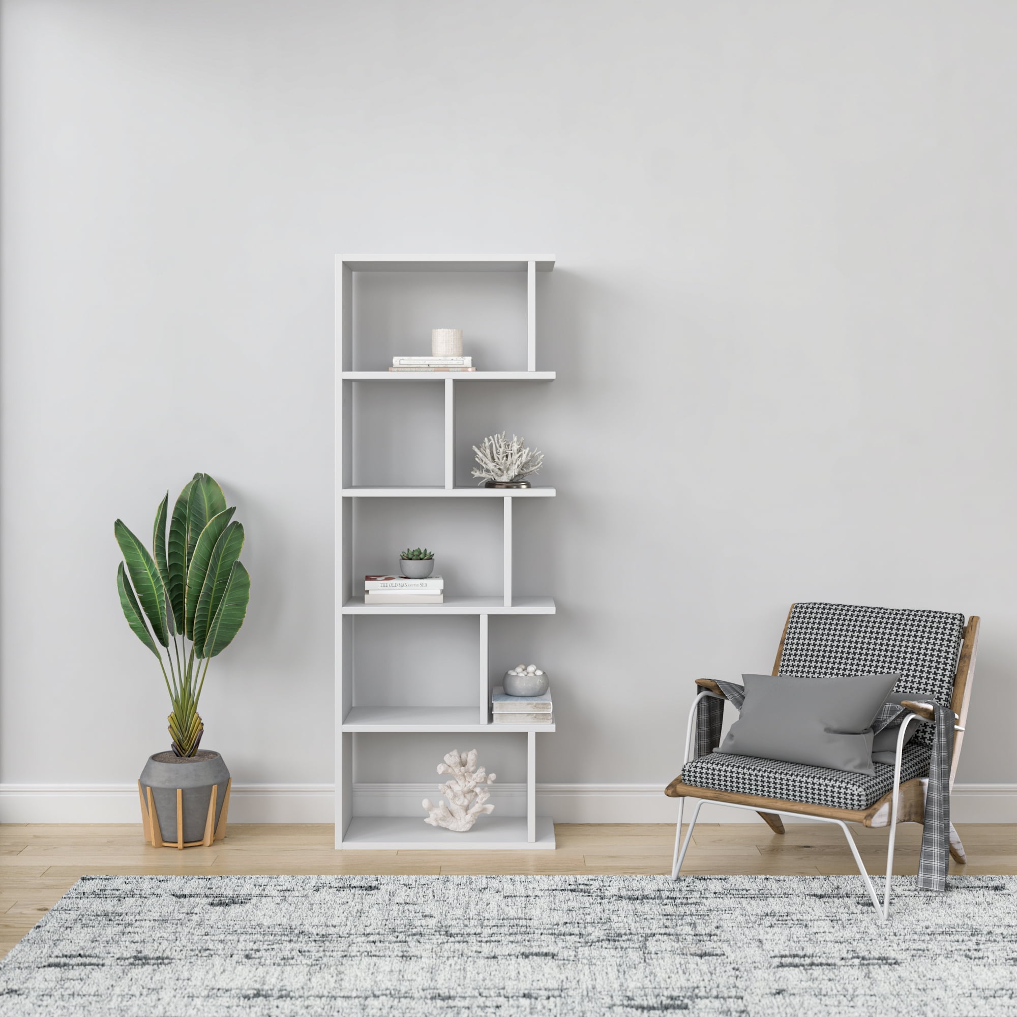 Ada Home Decor Furniture Multiple Tier Open Shelf White Bayside Modern Bookcase