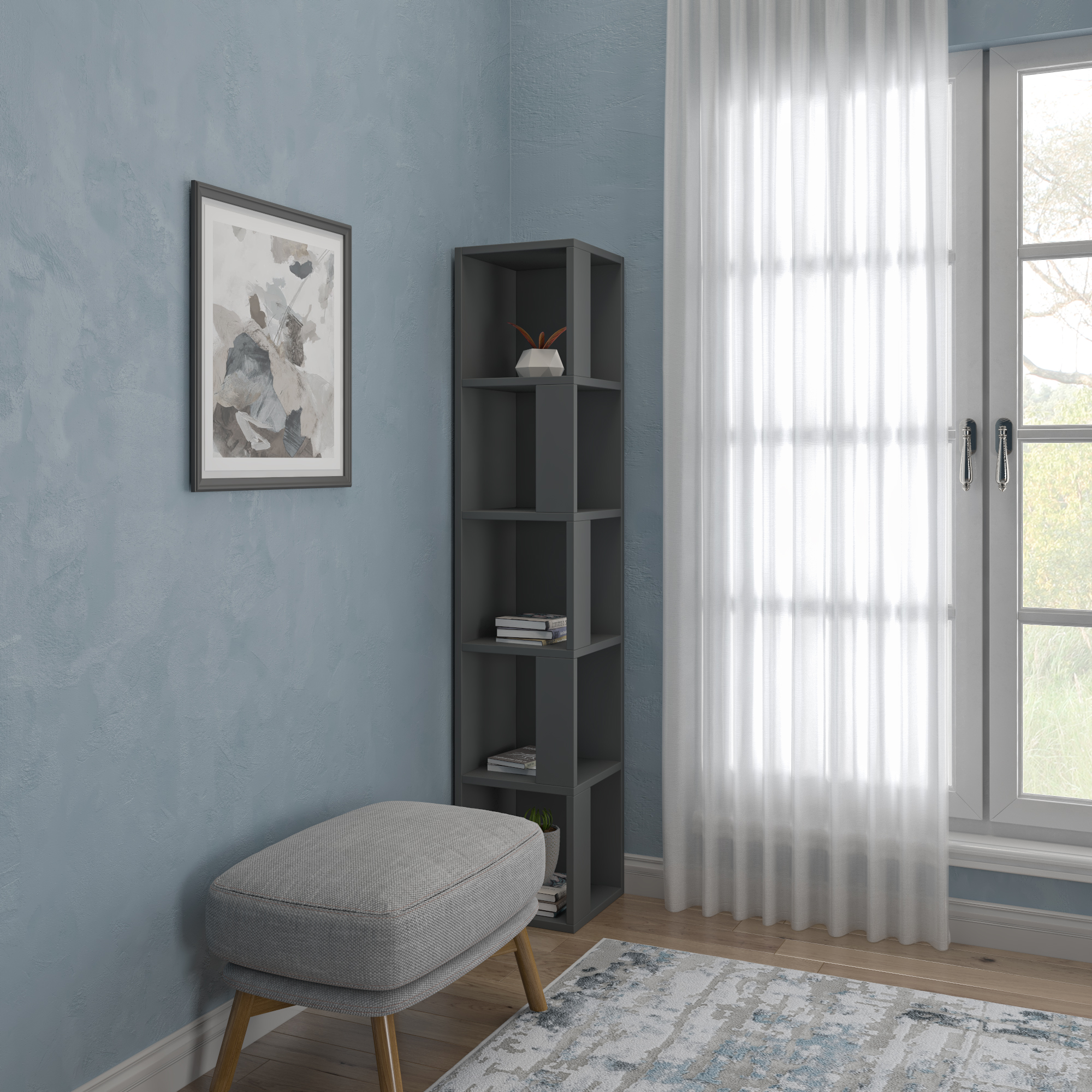 Ada Home Decor Furniture Multiple Tier Open Shelf Anthracite Baltic Modern Bookcase