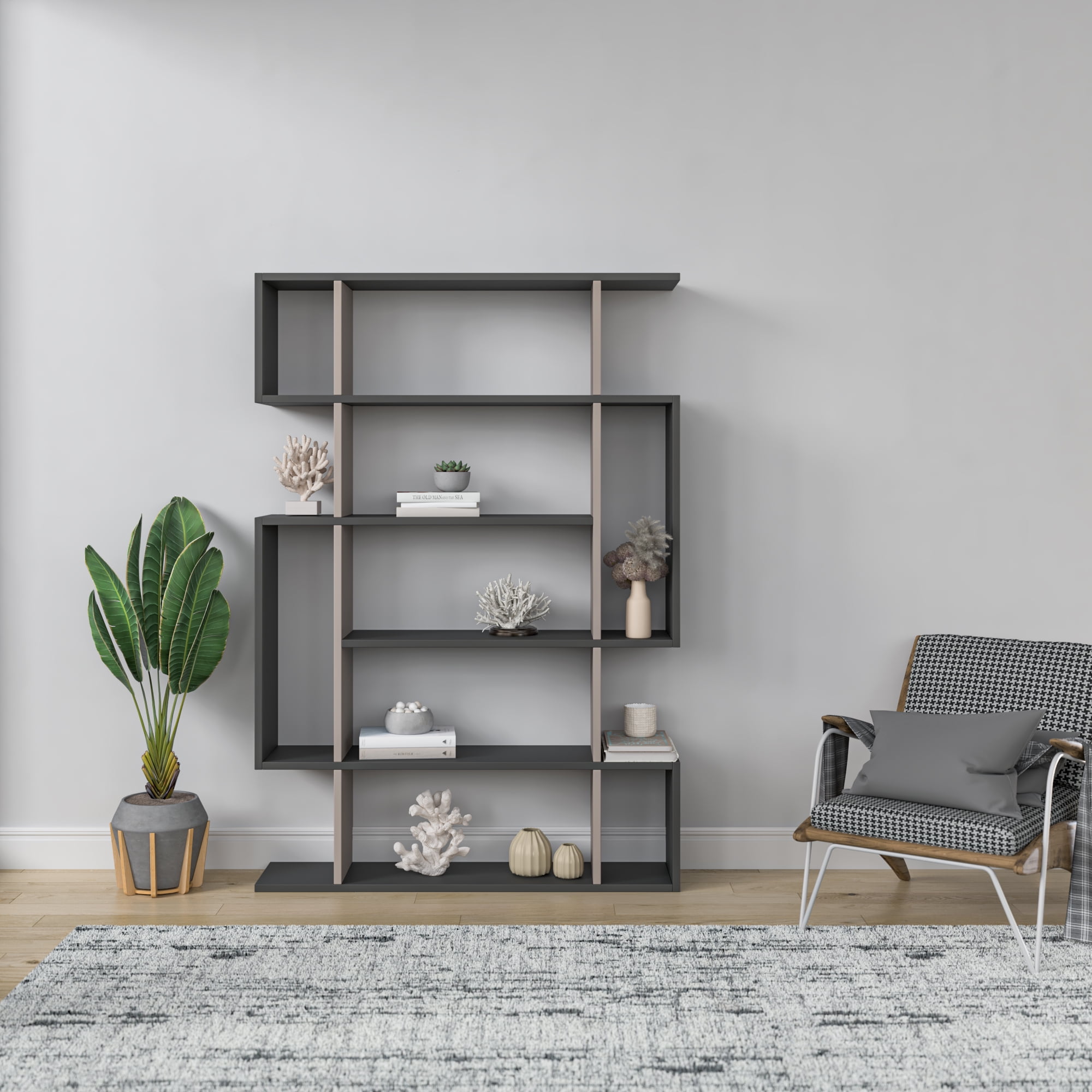 Ada Home Decor Furniture Multiple Tier Open Shelf Anthracite Light Mocha Blair Modern Bookcase