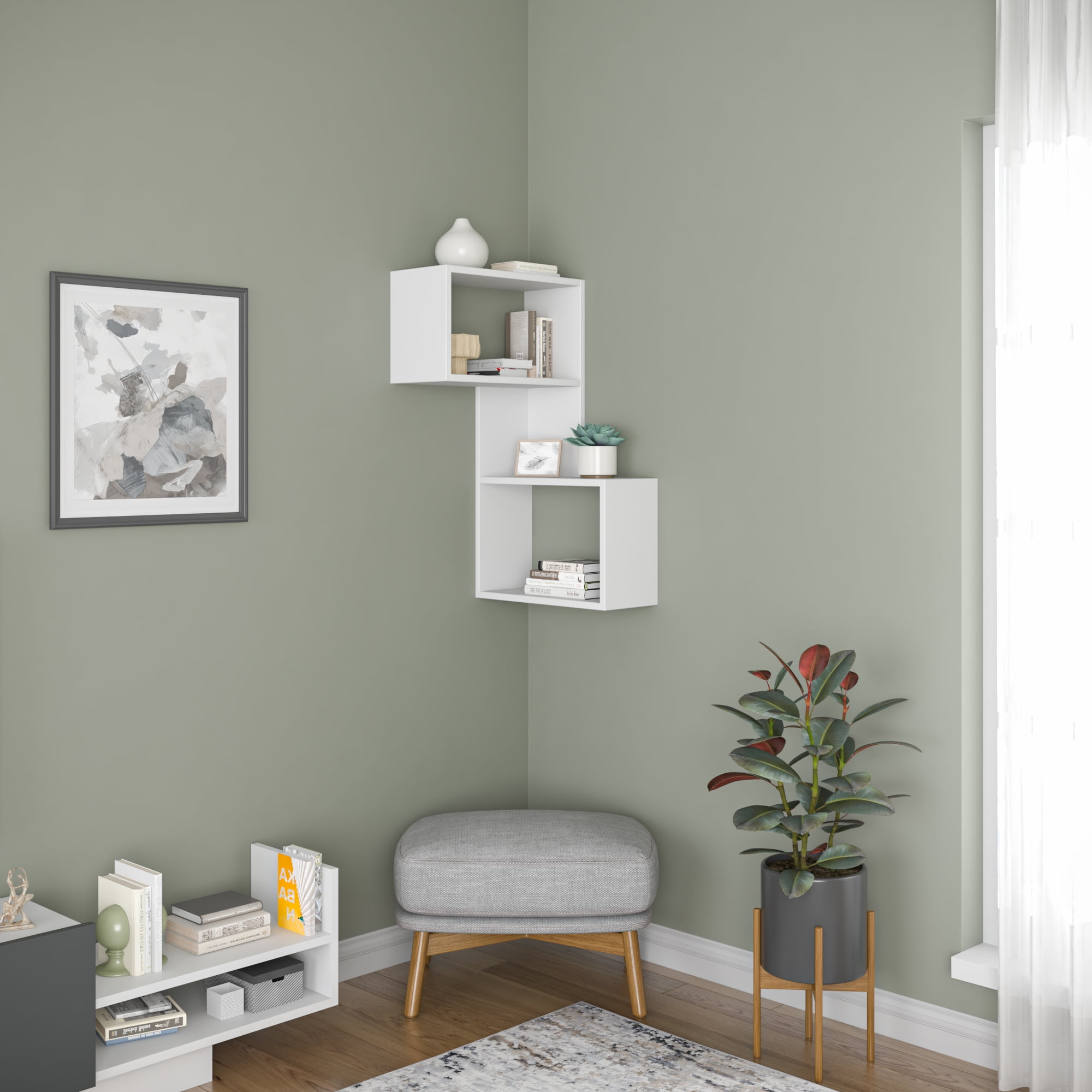 Ada Home Decor Furniture 18.5" 3 Tier White Wingate Modern Wall Shelf