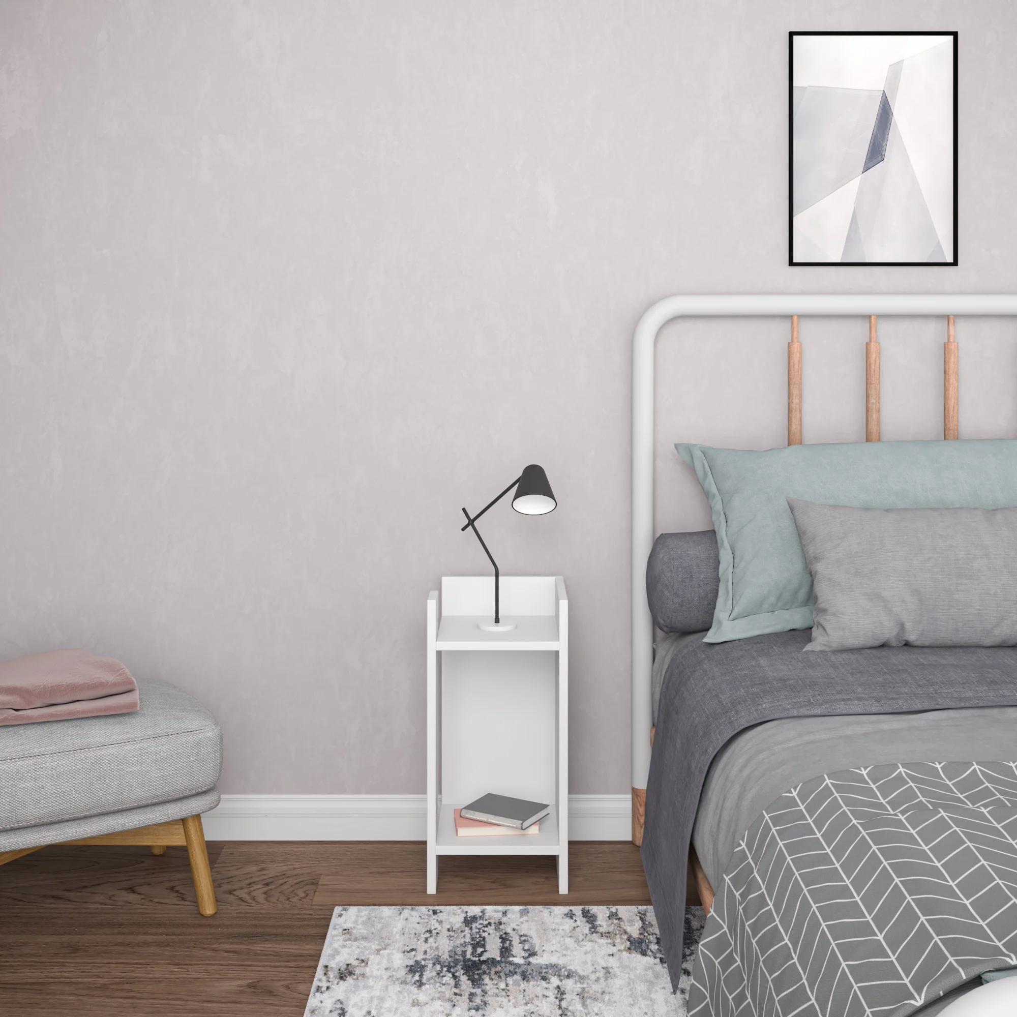 Ada Home Decor Nightstand, 2-Tier Storage End Table, Wood Side Table with Storage Cabinet for Bedroom, Living Room - White