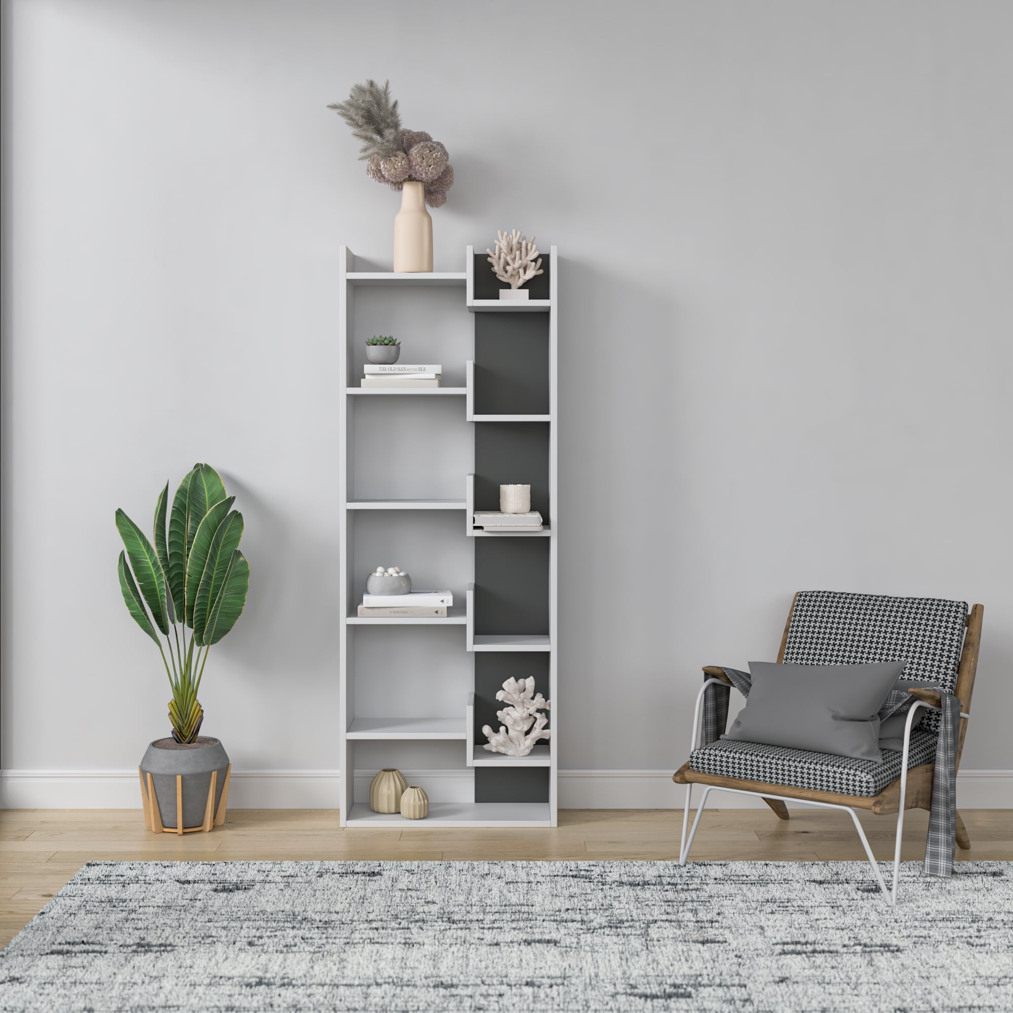 Ada Home Decor 5 Shelf Bookcase Multiple Tier Open Shelf Modern Book Shelves, White/Black