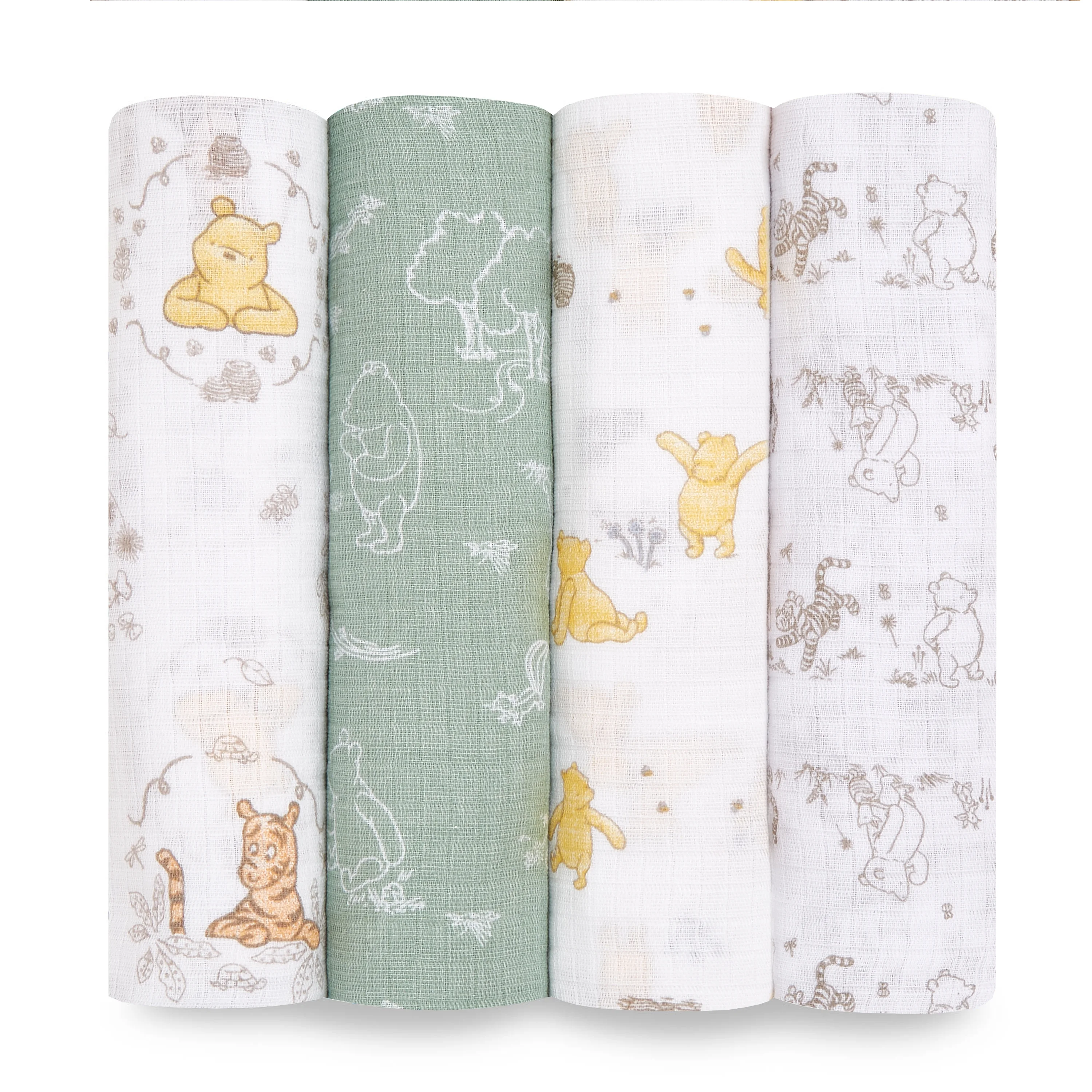 aden + anais x Disney Baby, Cotton Muslin Swaddle Blanket, Winnie the Pooh, Unisex, Infants, 4-Pk
