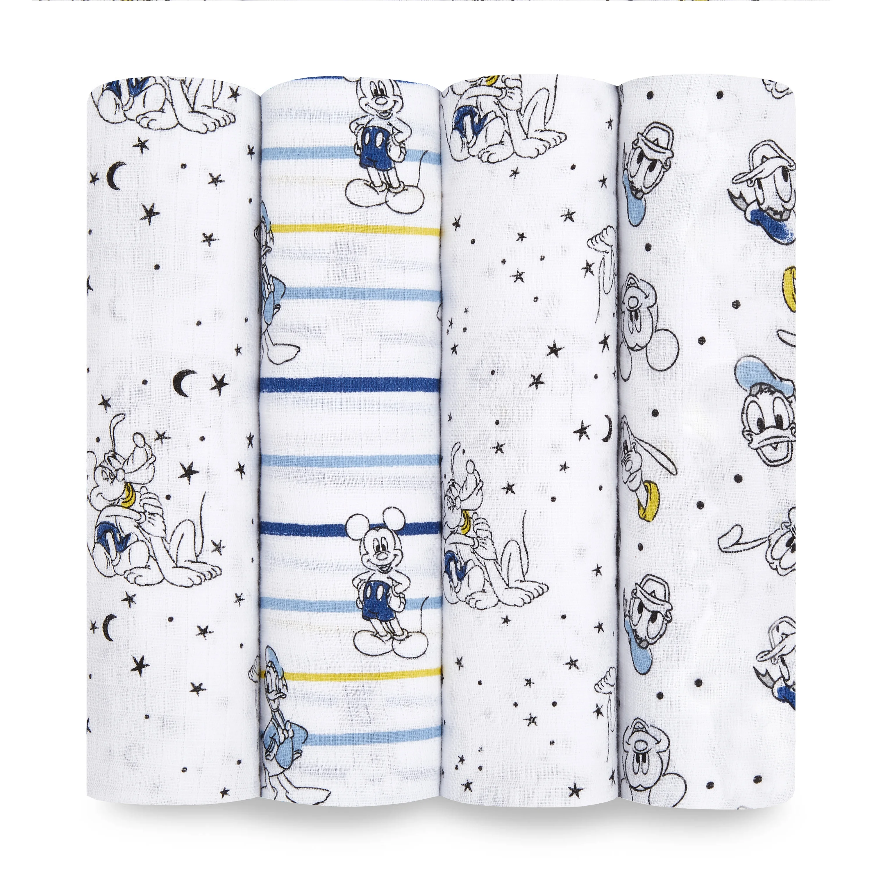 aden + anais Essentials Disney 100% Muslin Cotton Swaddle Blanket, Unisex, 4 Pack, Mickey