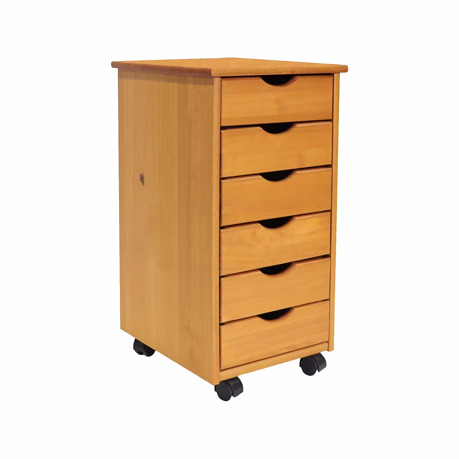 Jela Solid Wood 6 Drawer Roll Cart in Med Pine