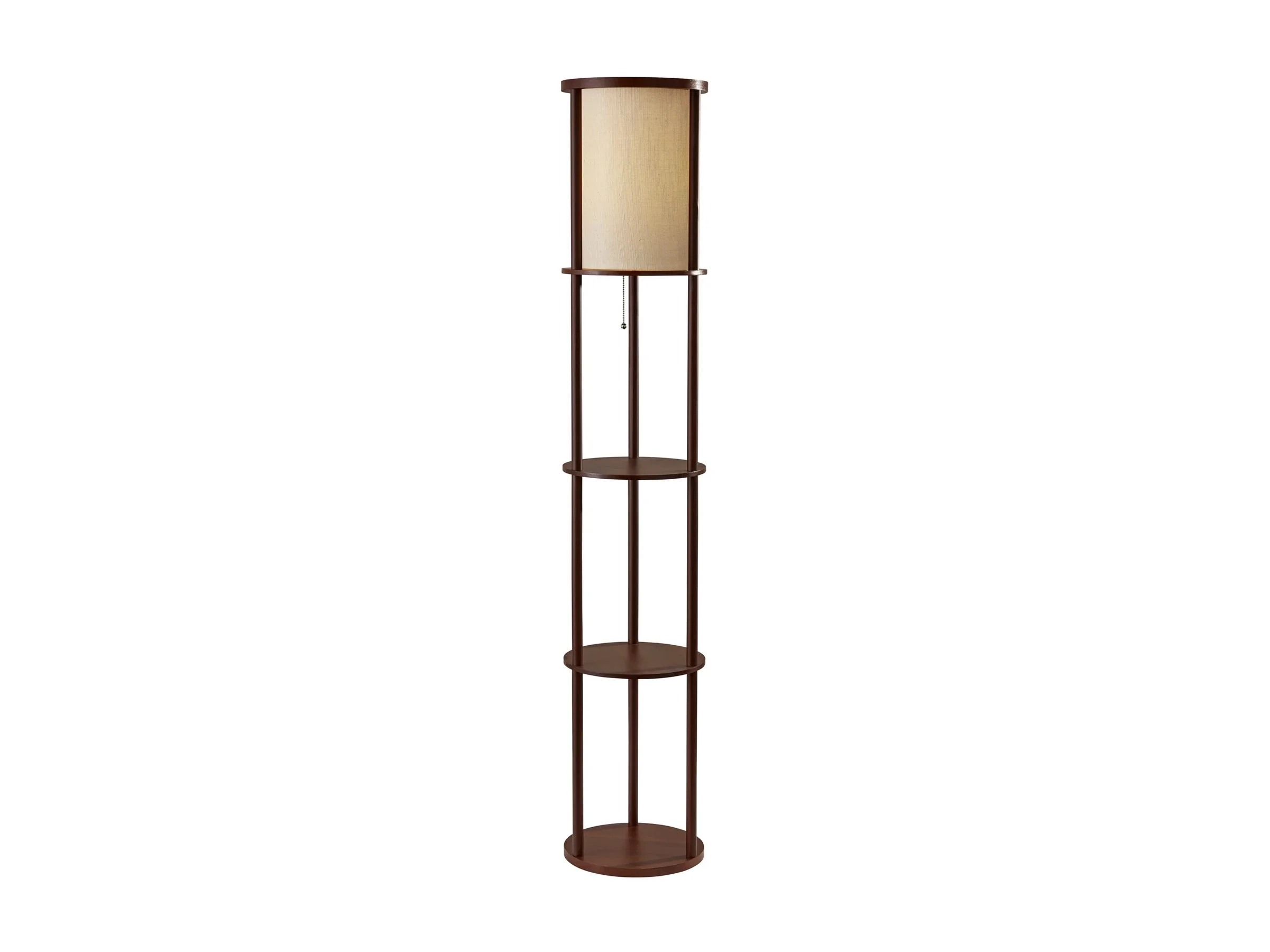 Adesso Stewart Round Shelf Floor Lamp, MDF Shelves with Walnut Wood Veneer and Beech Wood Tubes