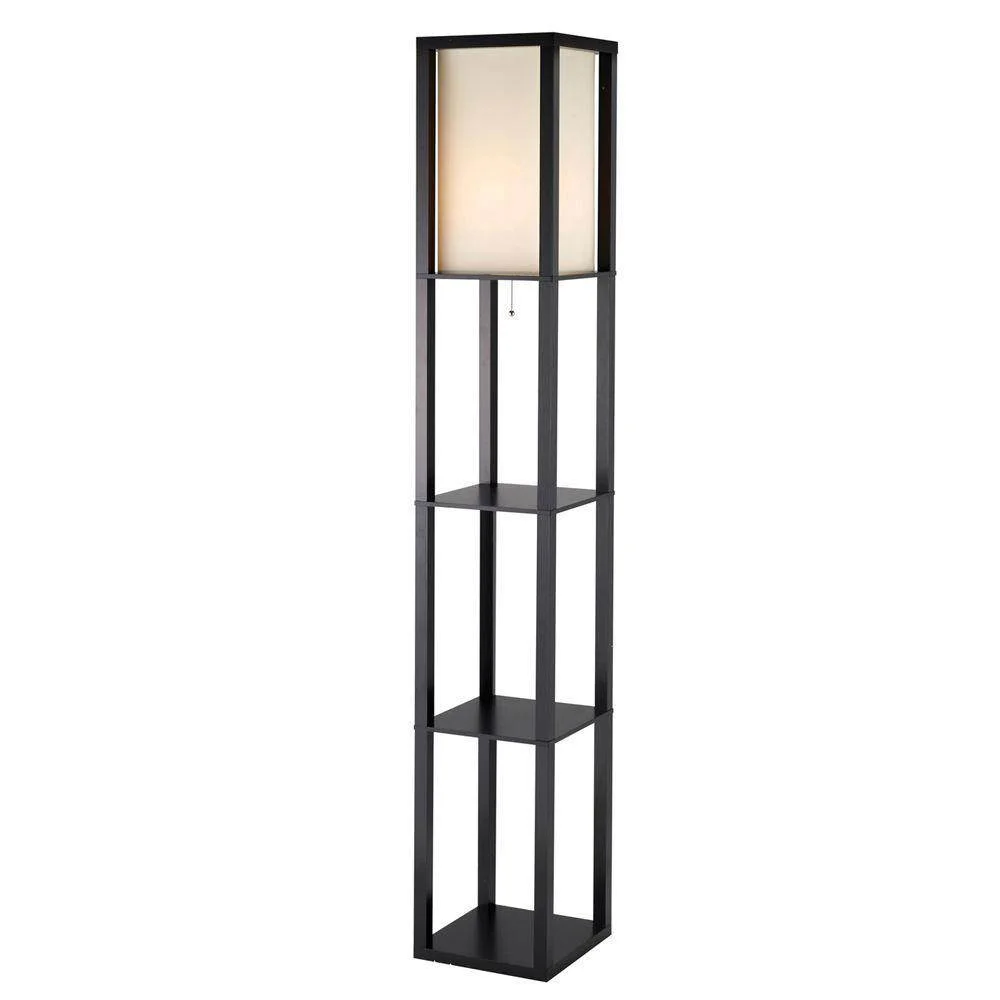 Adesso Titan 72" Modern Column Standing Floor Lamp with 3 Storage Shelves, Black