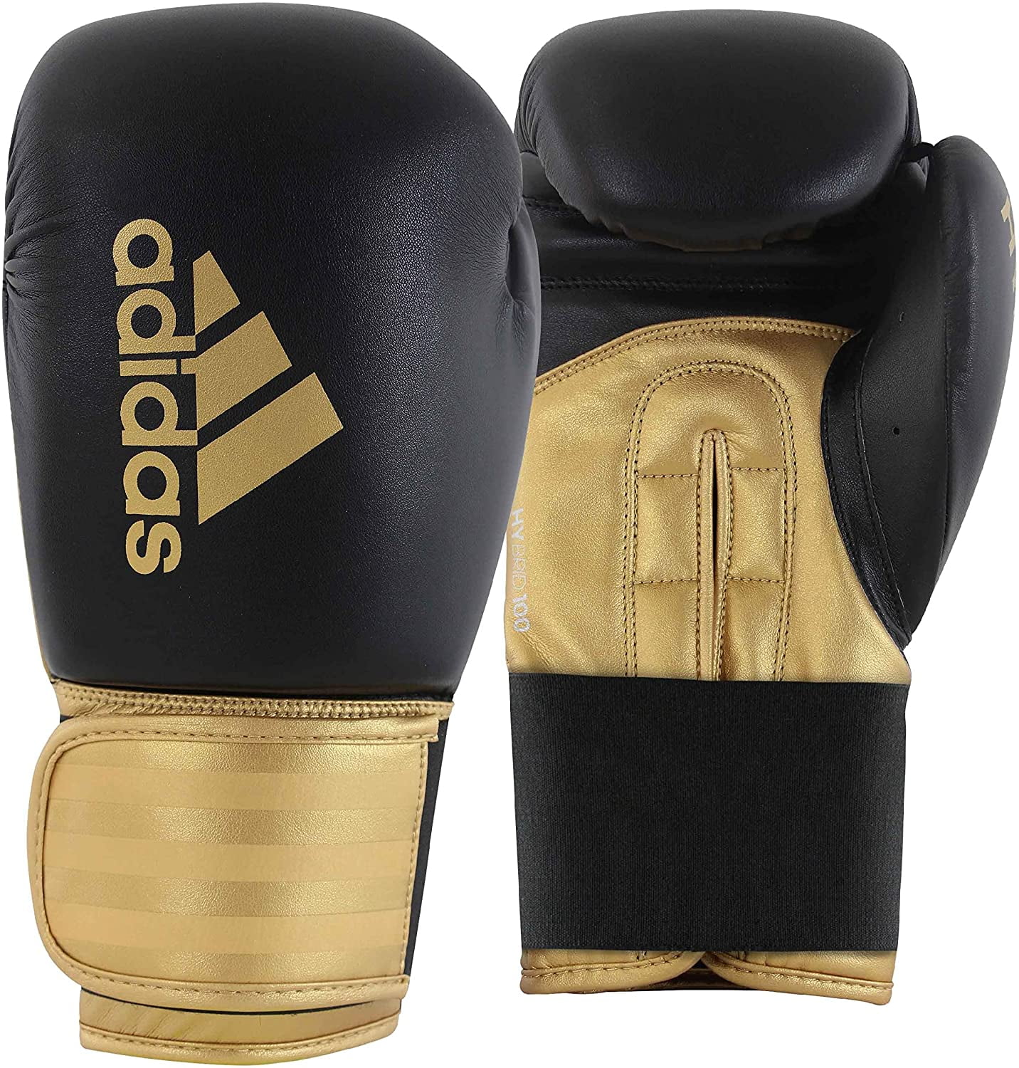Adidas Boxing and Kickboxing Gloves - Hybrid 100 - for Men and Women - for Punching, Fitness and Heavy Bags - Black/Gold, 14oz