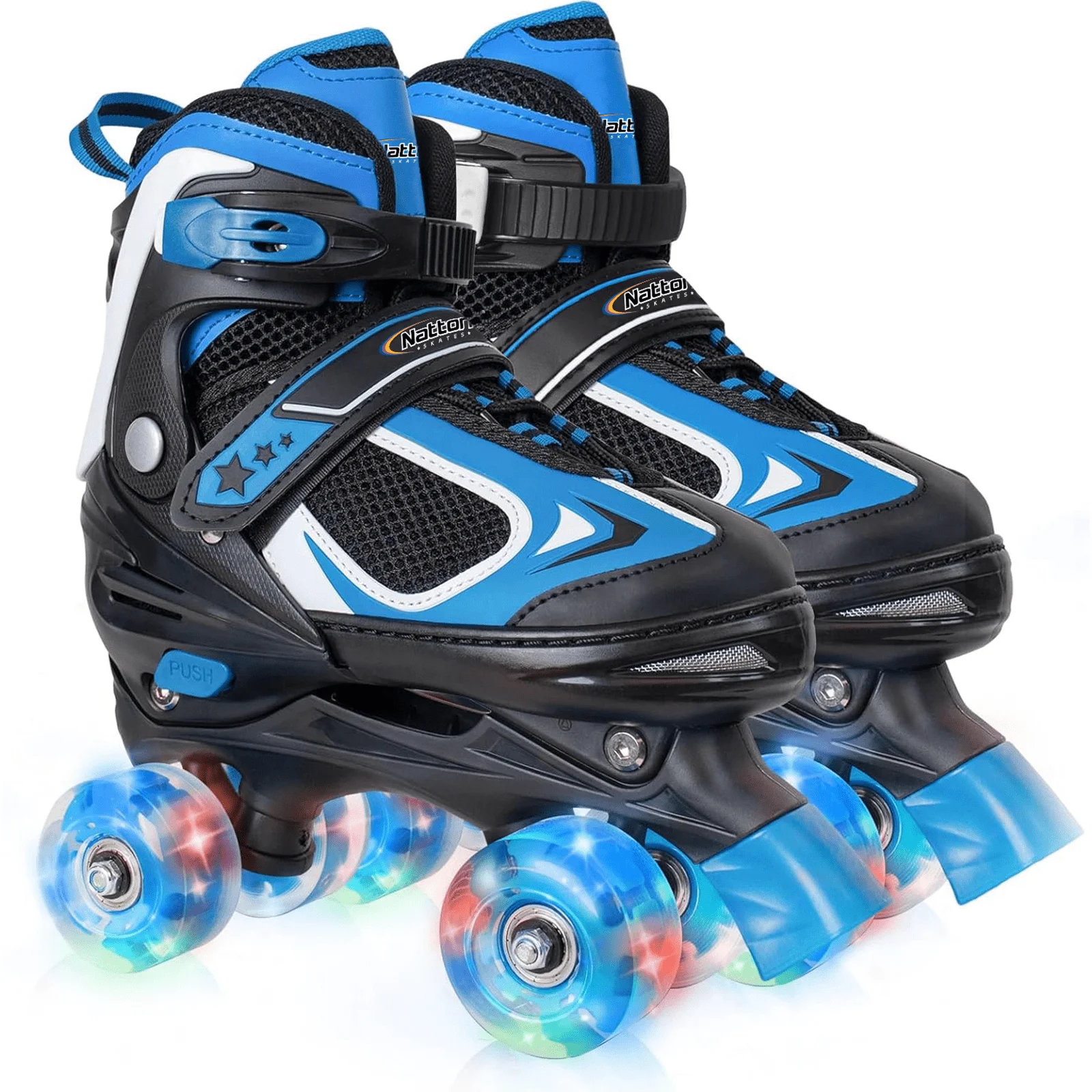 Nattork Roller Skates for Boys Girls Kids 4 Sizes Adjustable Quad Skates with Illuminating Wheels Blue Size M