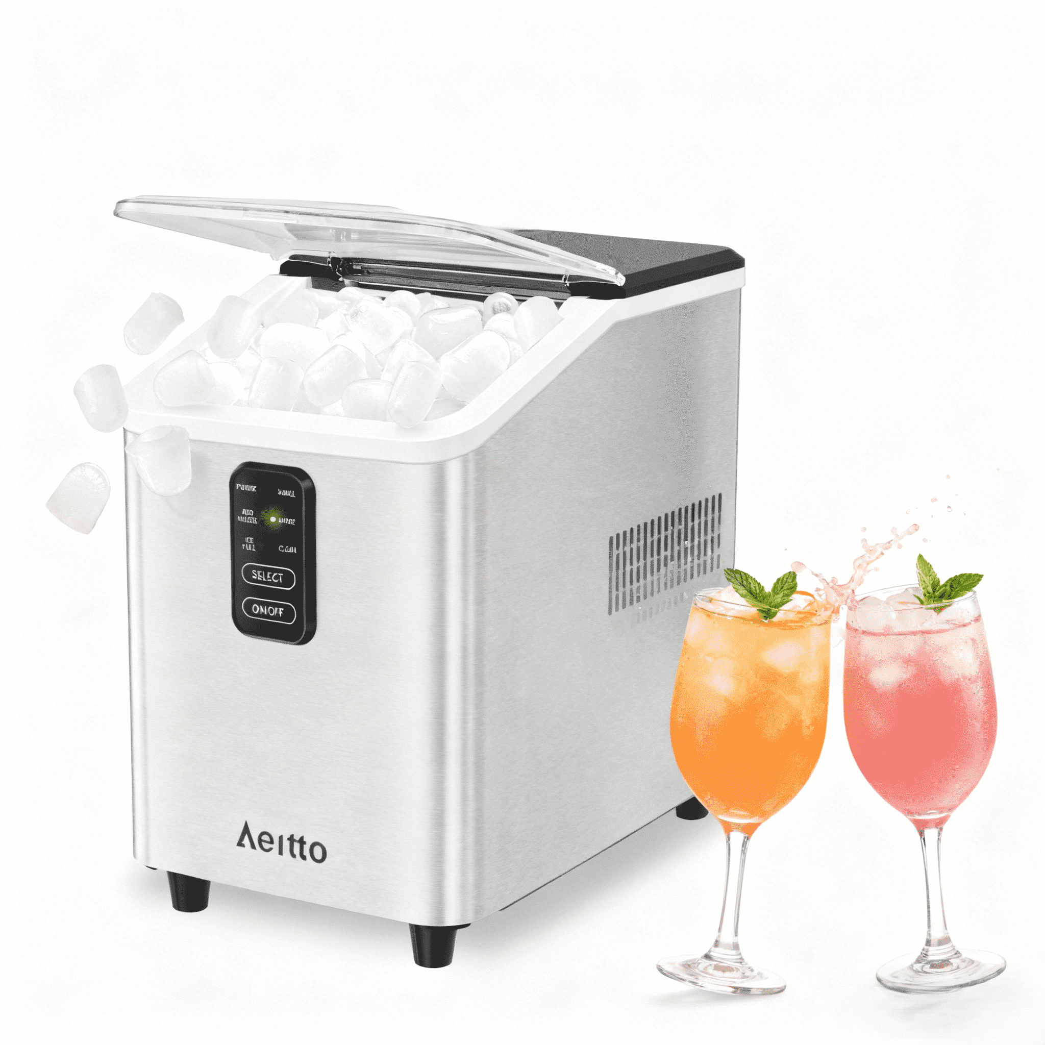 Aeitto Countertop Ice Maker Bullet Ice Machine, 8 Ice Cubes in 6 mins,26lb/Day Ice with 2 Sizes- Self-Cleaning Compact Portable Ice Makers for Home Kitchen, Office, RV