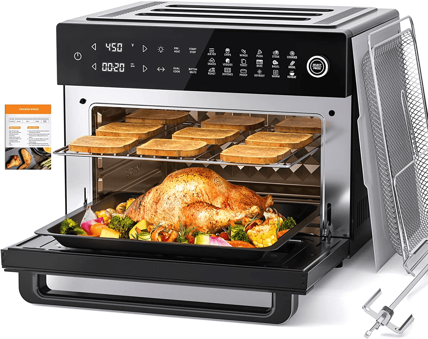 Aeitto PRO 32-Quart Stainless Steel Air Fryer Oven, 19-In-1 Digital Kitchen Appliance, 1800W, Black