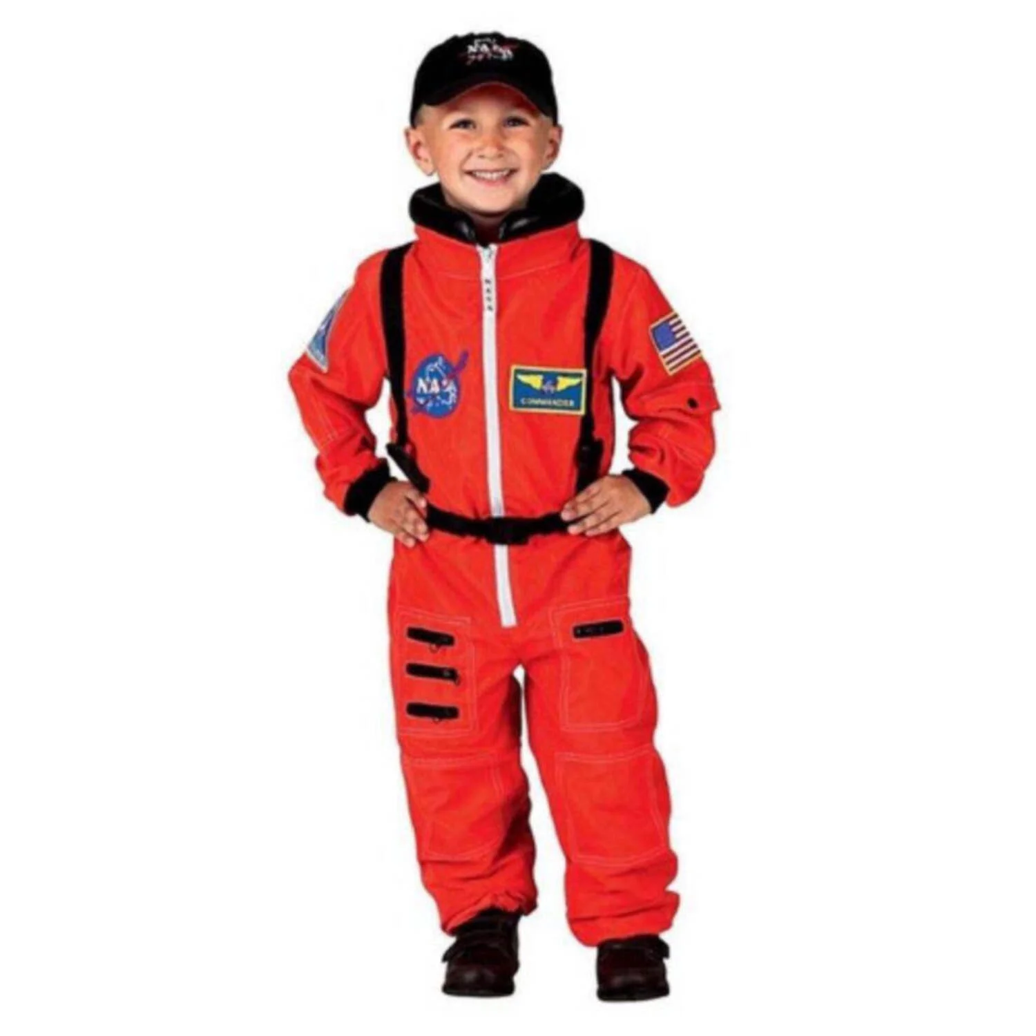 Aeromax Orange NASA Astronaut Suit Boy's Halloween Fancy-Dress Costume with Embroidered Cap for Child, Regular S