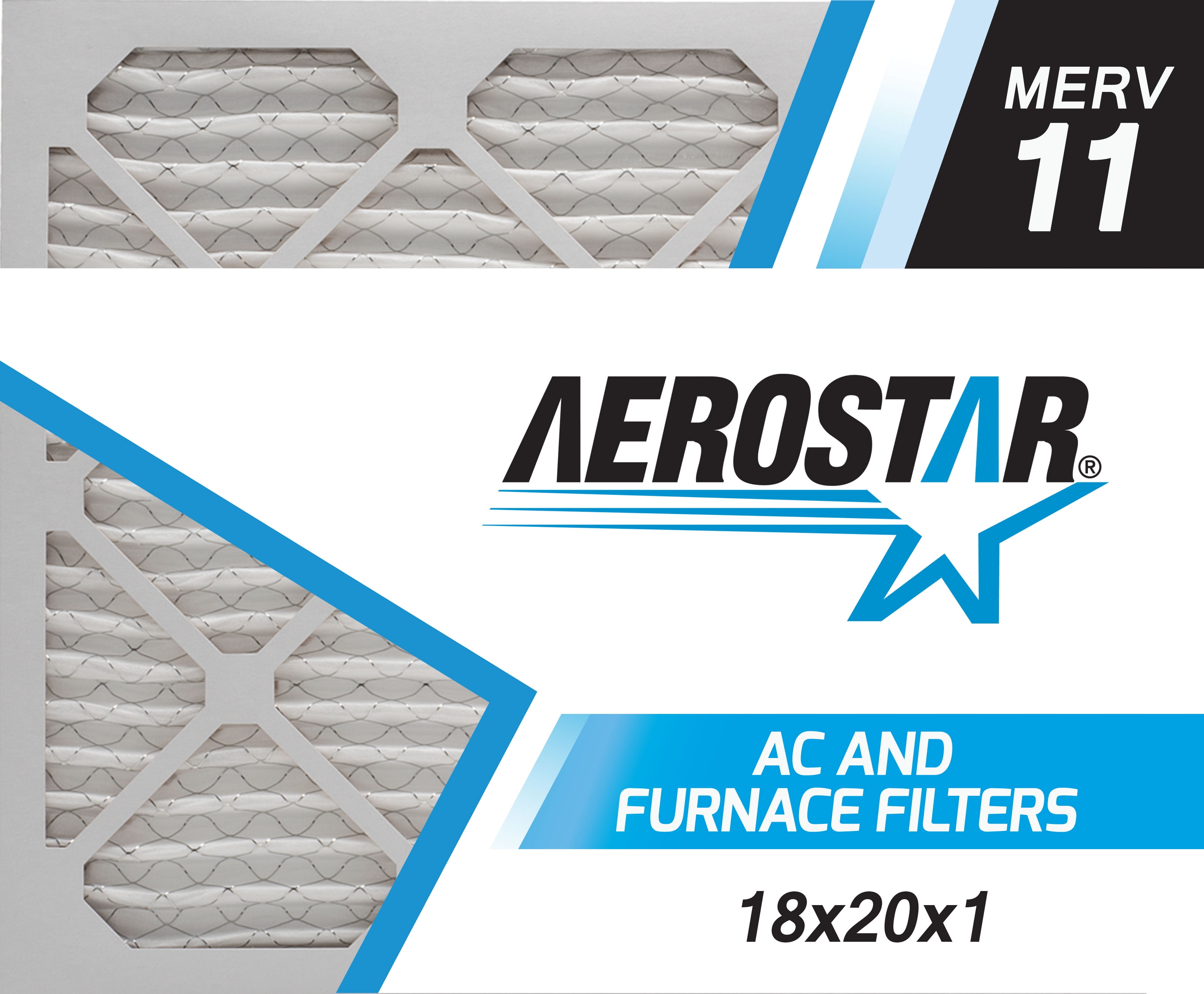 Aerostar 18x20x1 MERV 11 Pleated Air Filter, AC Furnace Air Filter, 6 Pack