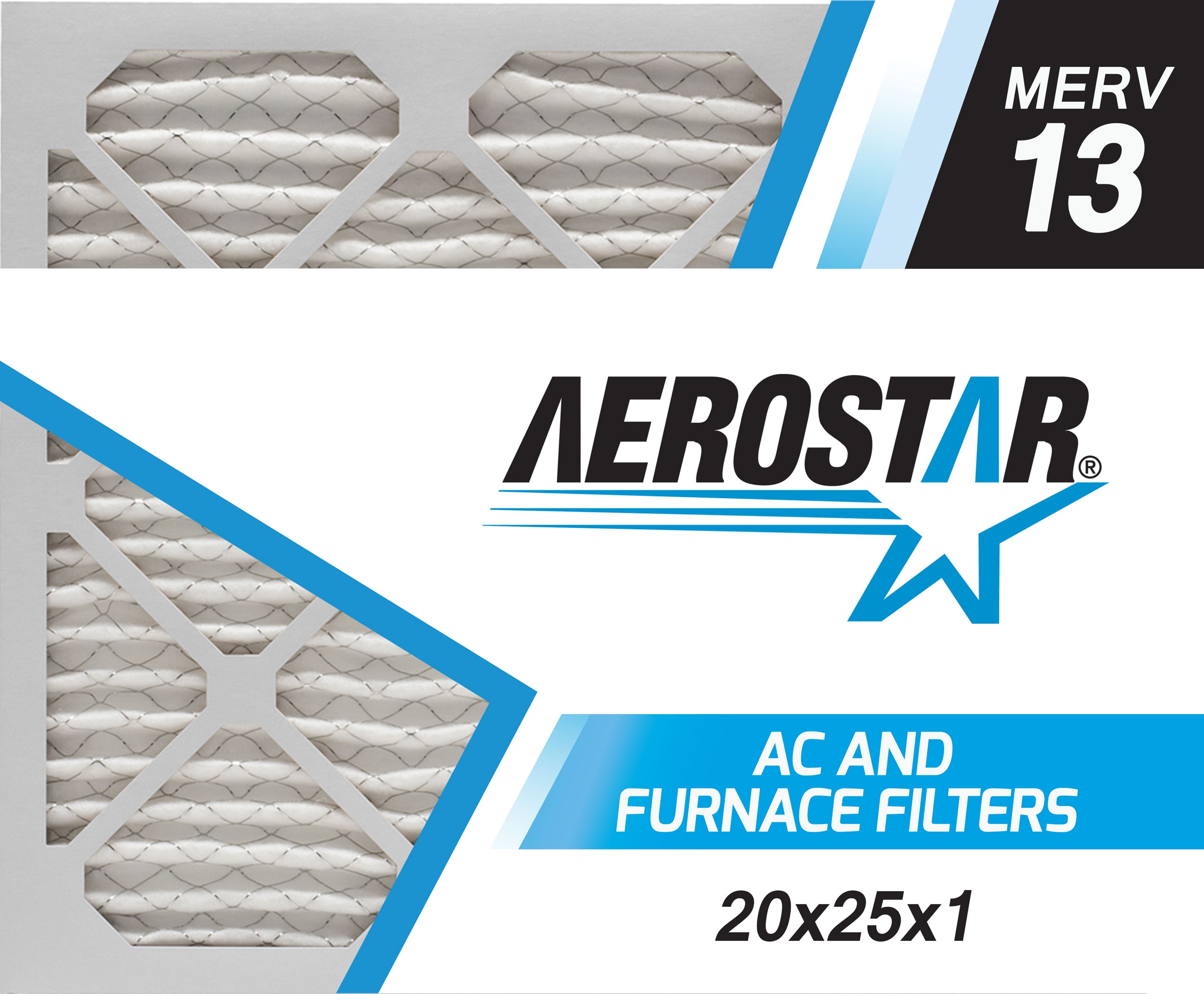 Aerostar 20x25x1 MERV 13 Pleated Air Filter, AC Furnace Air Filter, 6 Pack