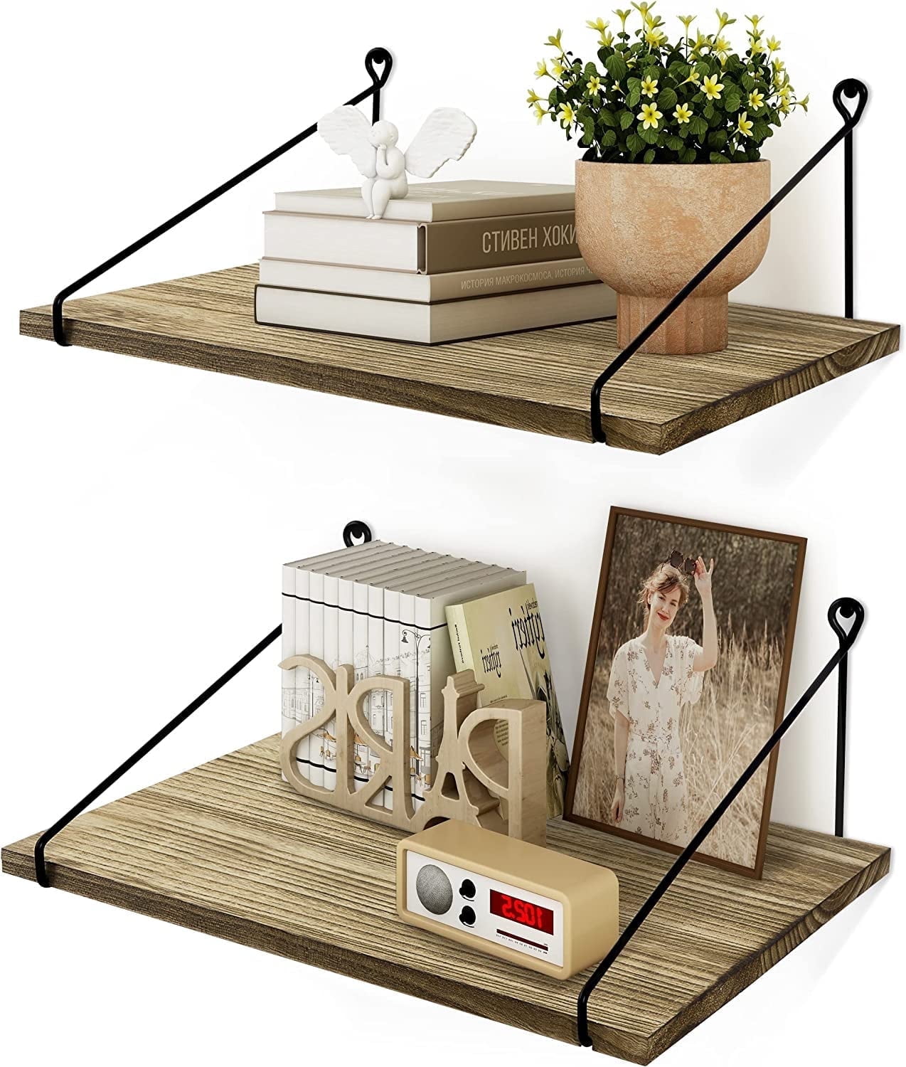 Afuly 2Pcs Deep Floating Shelves,12 inch Deep Wall Mounted Hanging Shelves for Living Room, Kitchen, Office, Bathroom and Bedroom Decor, Storage and Display Shelf Set