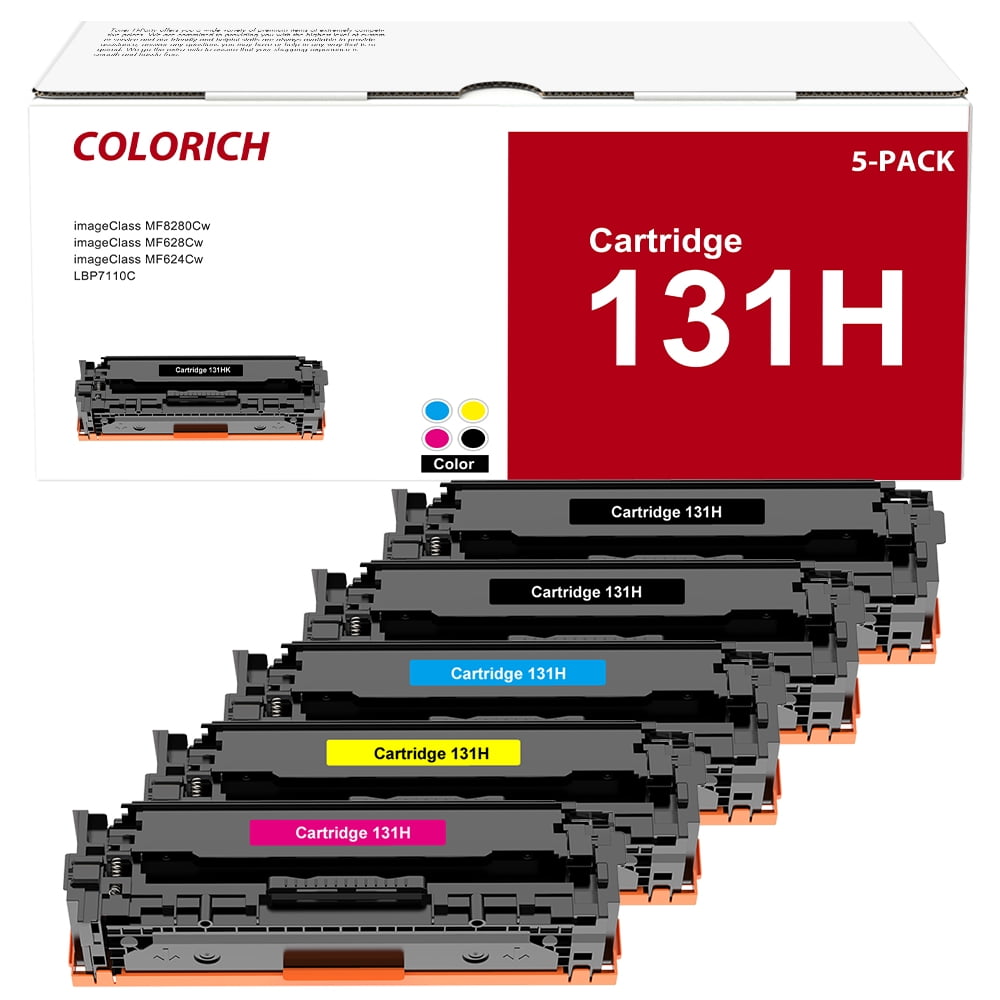 Colorich 131 131H Toner Cartridge Replacement Compatible for Canon 131 131H Cartridge 131 131H CRG-131 ImageClass MF8280Cw MF624Cw MF628Cw LBP7110Cw Printer Ink (Black, Cyan, Magenta, Yellow, 5-Pack)