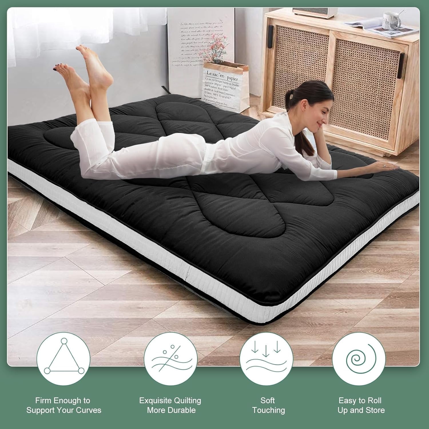 ABORON Futon Mattress Twin Size 3.5" Thick Japanese Floor Mattress Folding Guest Mattress Protable Roll up Mattress Soft Memory Foam Tatami Mat Sleeping Pad for Bedroom Camping Tent
