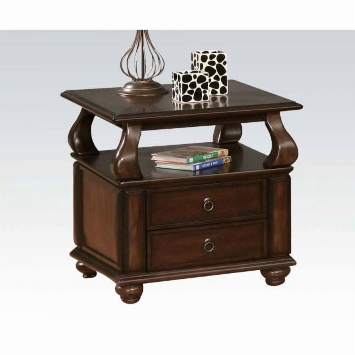 ACME Amado Rectangular 2-Drawer Wooden End Table with Open Shelf in Walnut