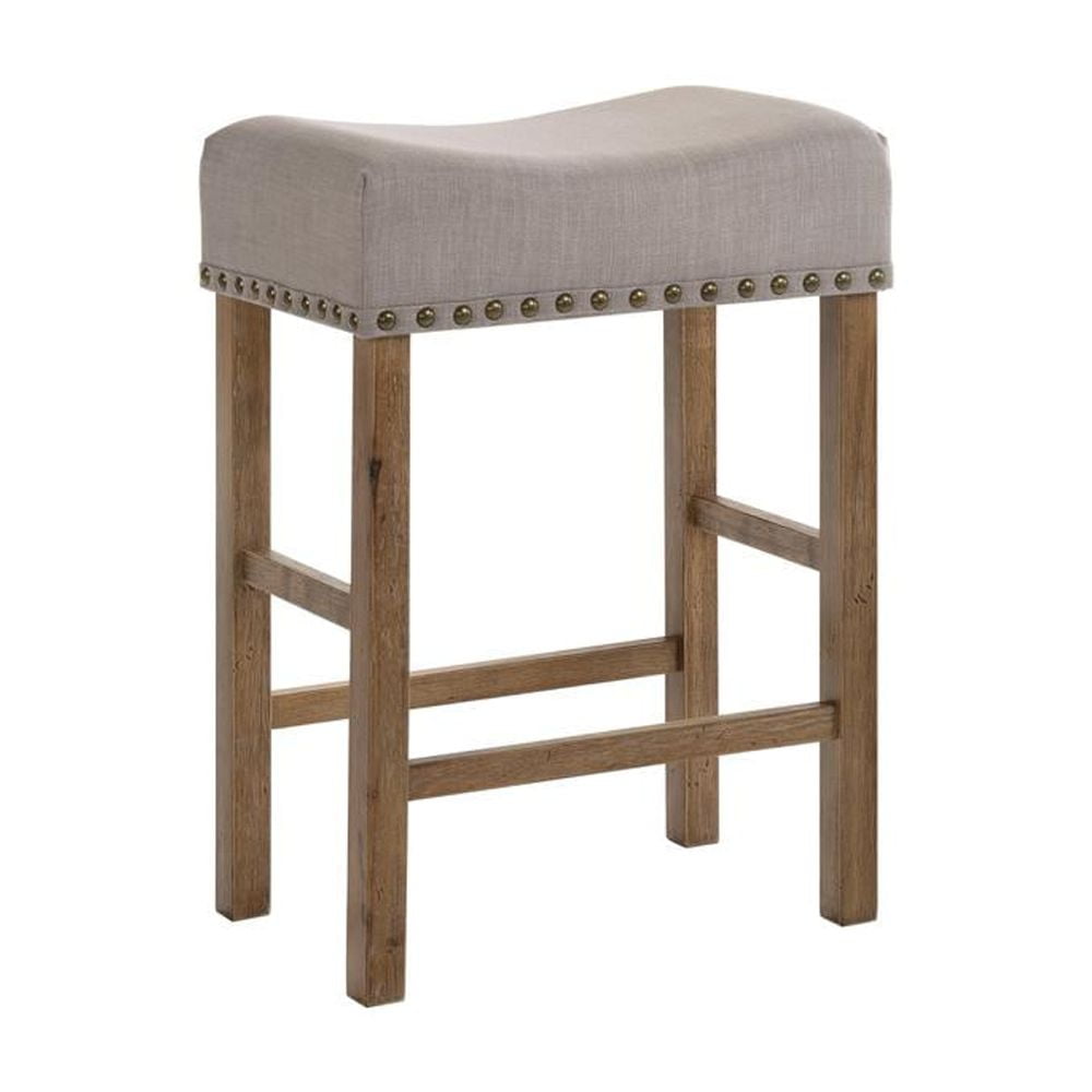 ACME Martha II Counter Height Stool in Tan Linen and Weathered Oak (Set of 2)