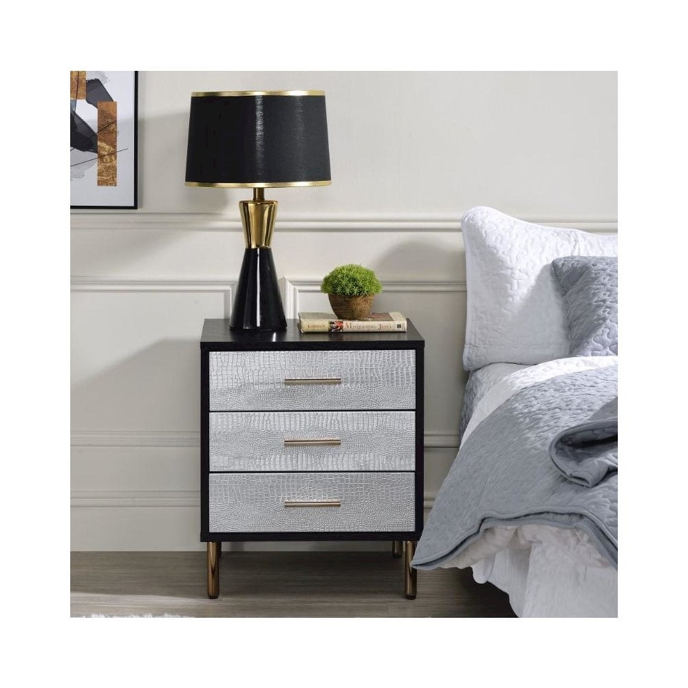 ACME Myles Nightstand, Black, Silver & Gold Finish AC00842