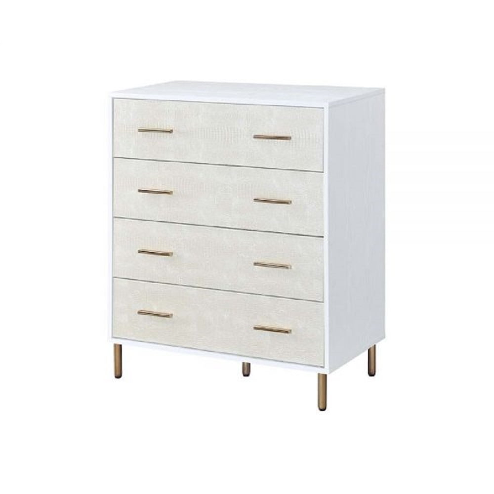 ACME Myles 4-Drawer Chest in White and Champagne