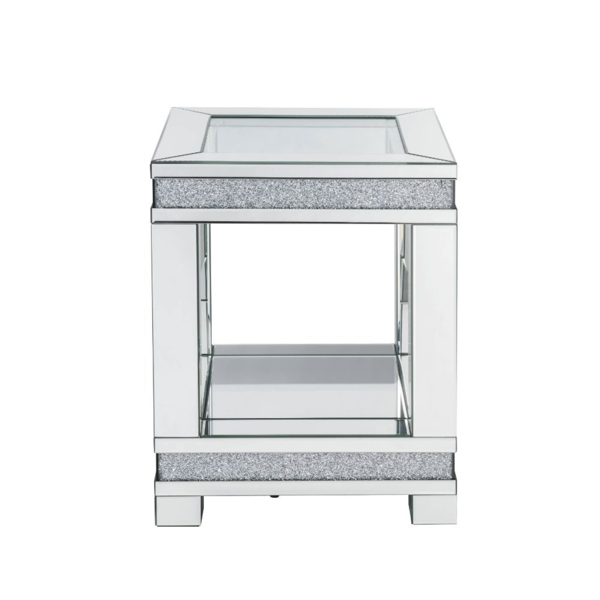 ACME Noralie End Table in Mirrored and Faux Diamonds