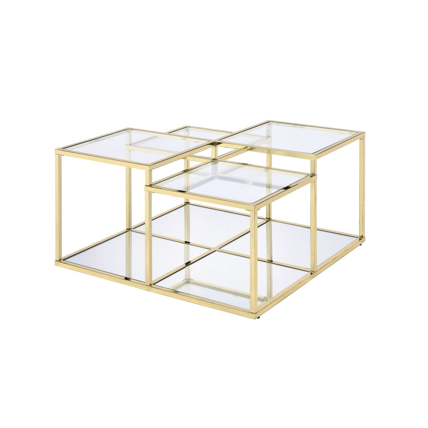 ACME Uchenna Glass Top Coffee Table with Metal Frame in Clear Glass and Gold