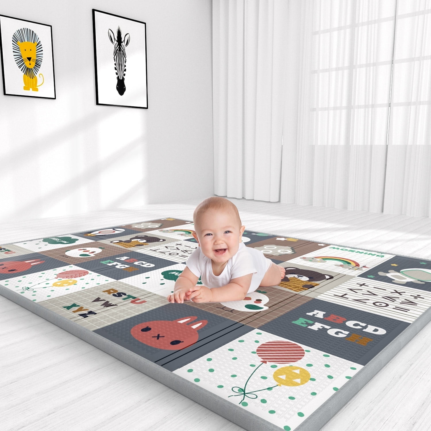 ADHINO Non-Toxic 79"x71" Foldable Waterproof Baby Foam Play & Crawl Mat, Anti-Slip Infant-Toddler Floor Mat